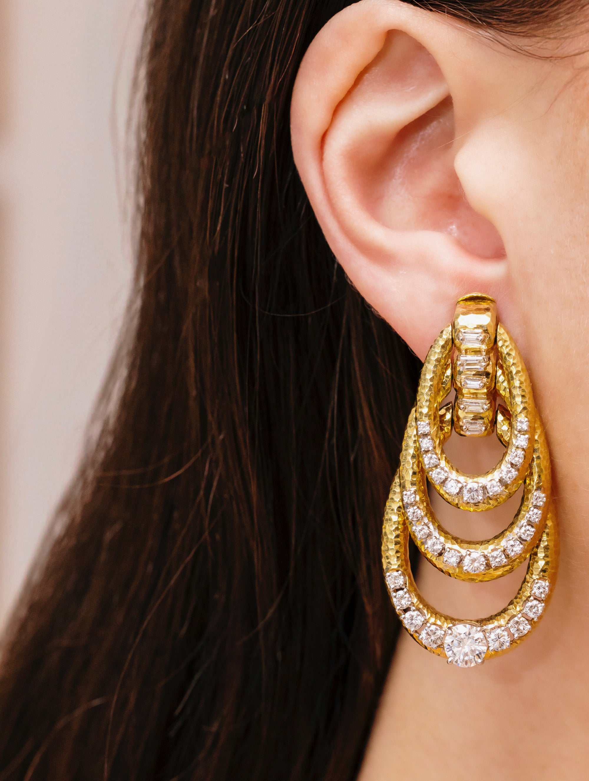 Vintage 1970s Diamond Hoop Earrings