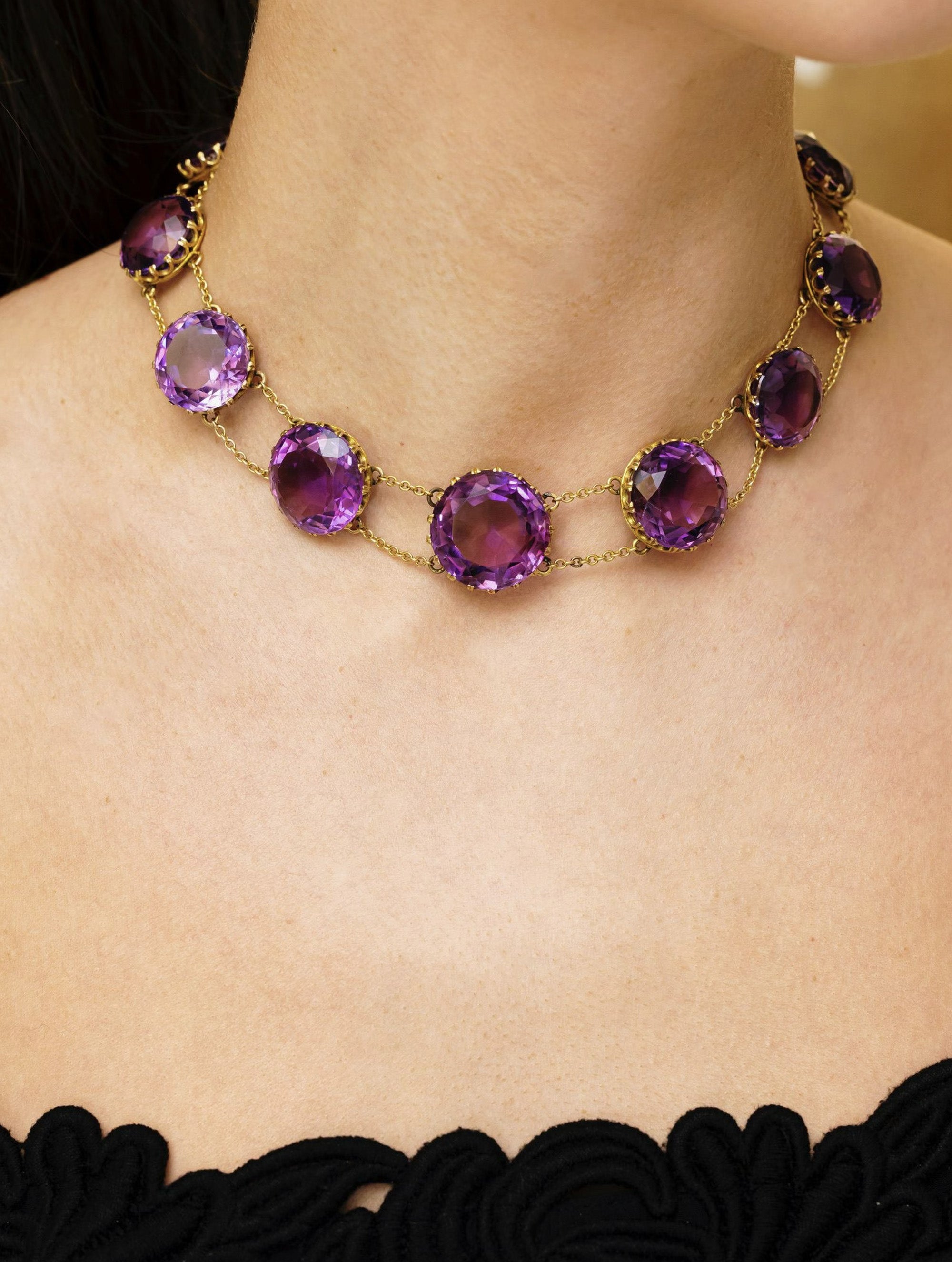 Antique Victorian Amethyst Necklace, Circa 1880s