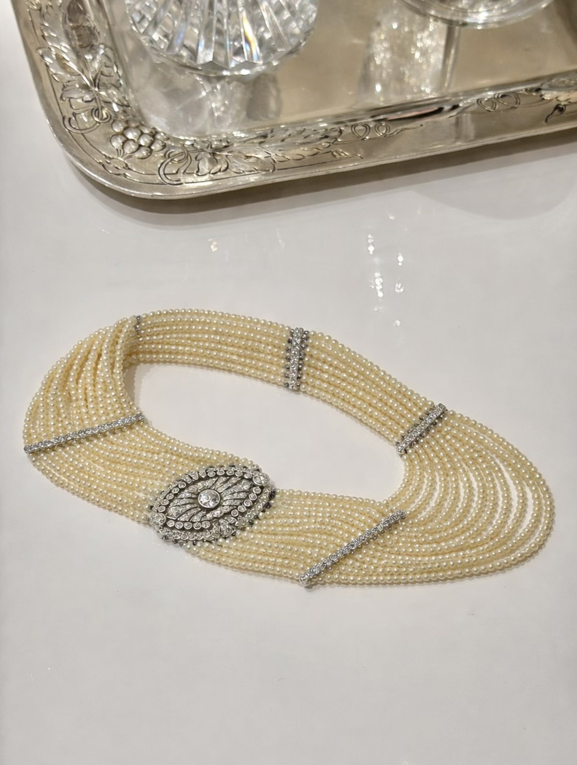 Belle Époque Diamond & Natural Pearl Choker, Circa 1910