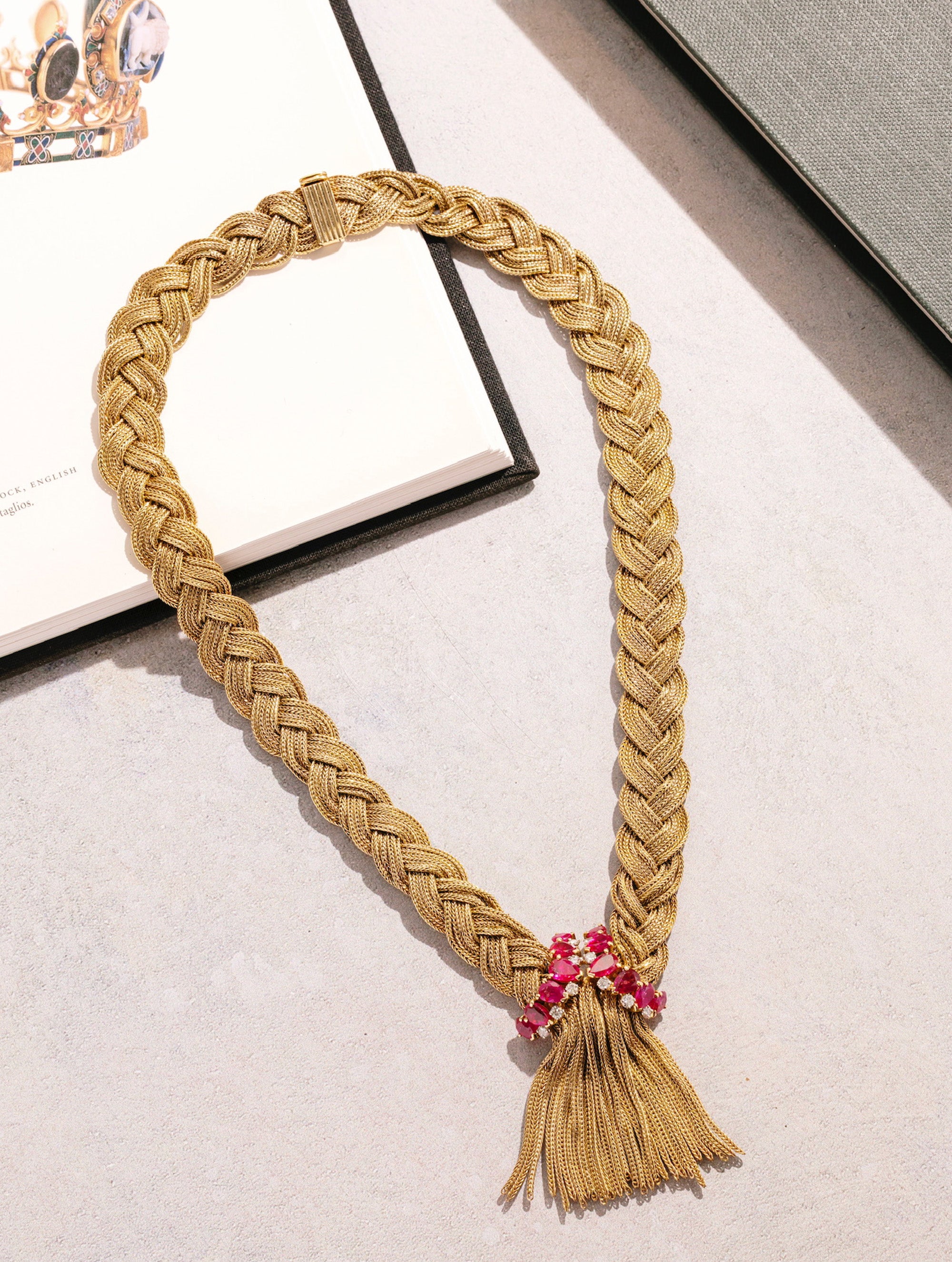 Vintage French Gold & Ruby Braided Necklace