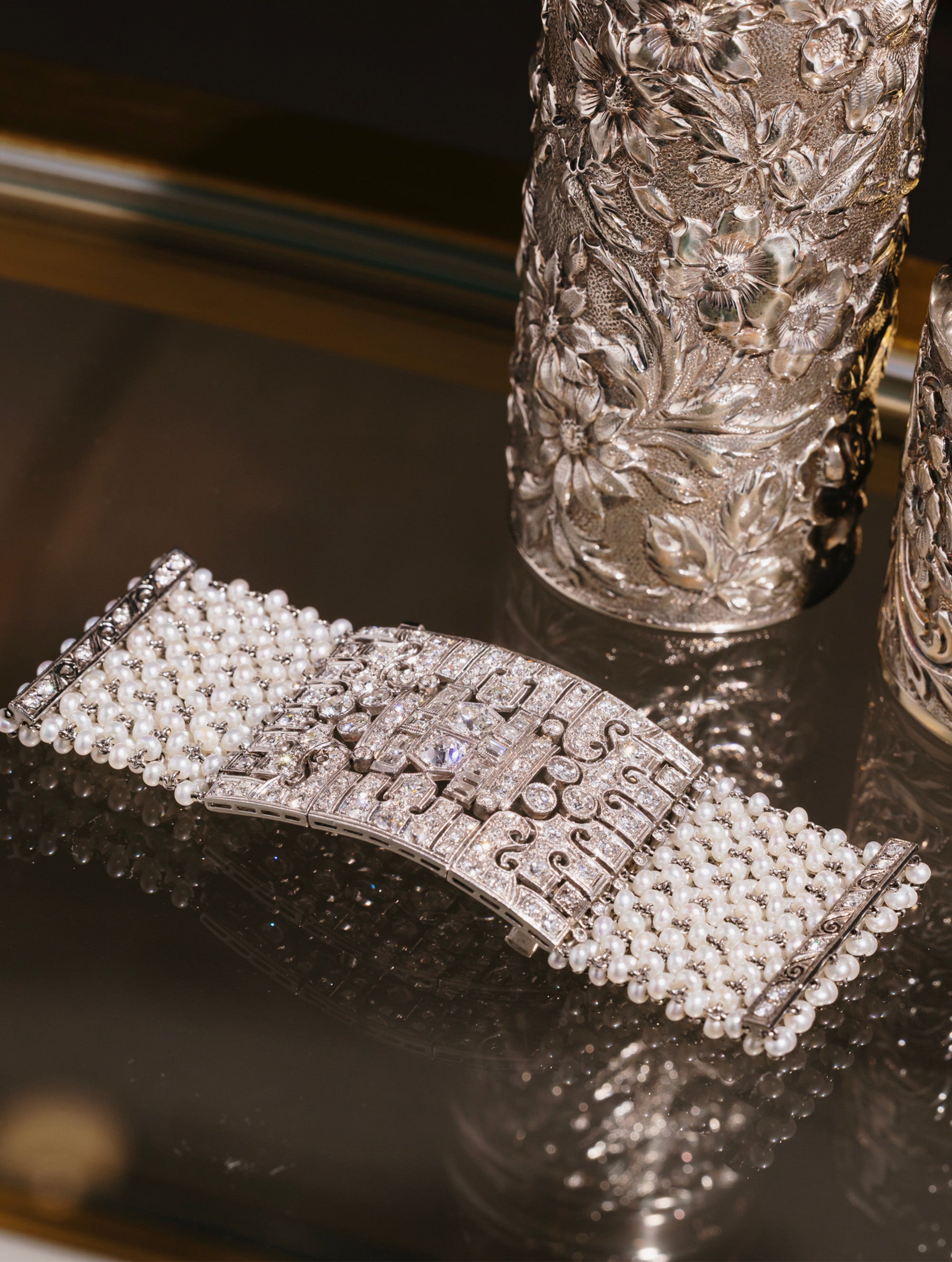 Edwardian Natural Pearl & Diamond Cuff, Circa 1910