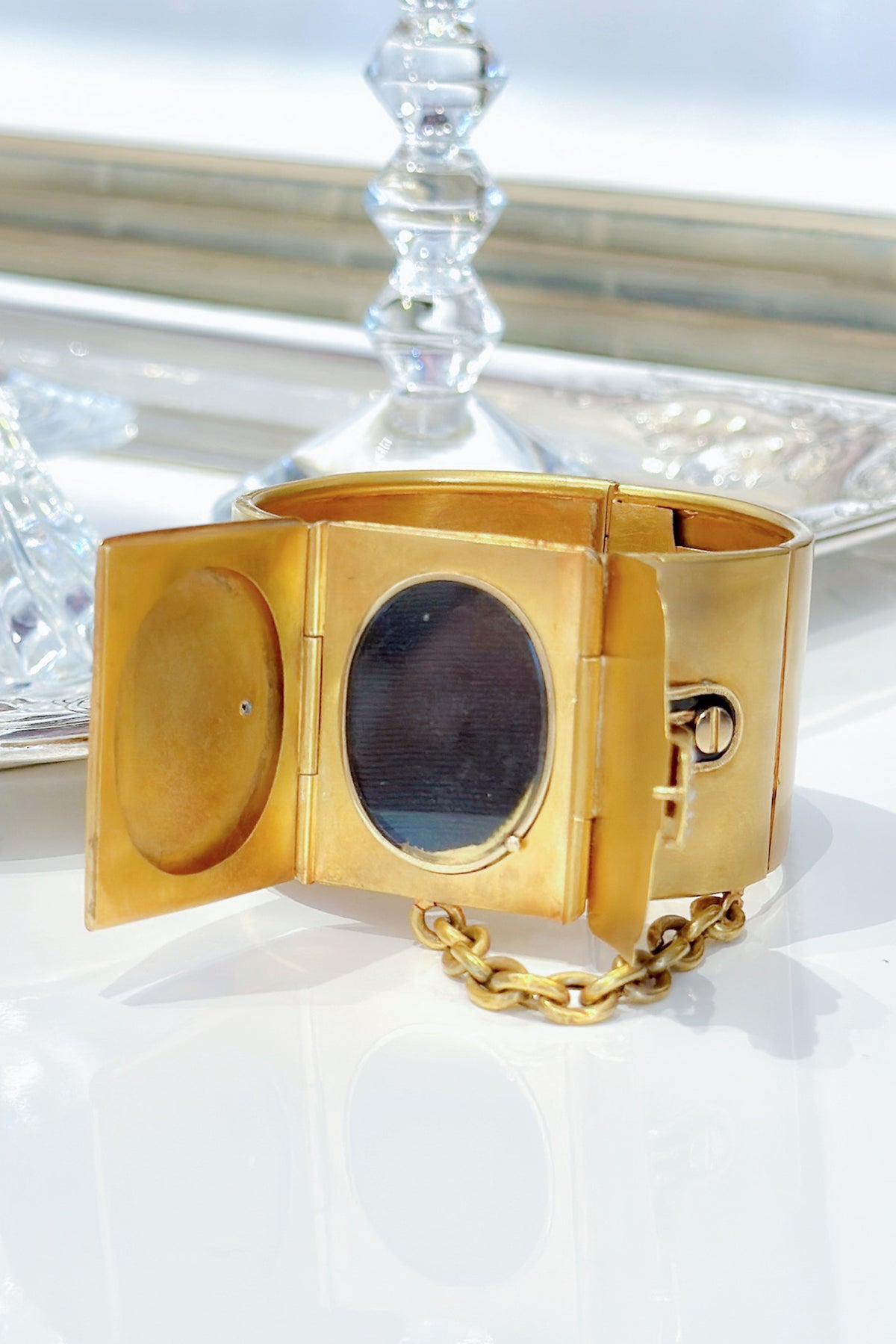 Antique Victorian Enamel & Diamond Locket Cuff, circa 1860s