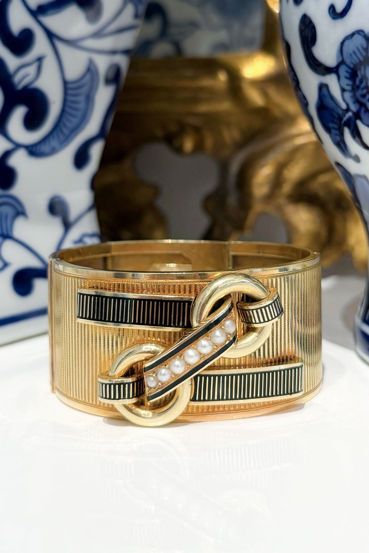 Antique VICTORIAN French Pearl & Enamel Cuff, circa 1880s