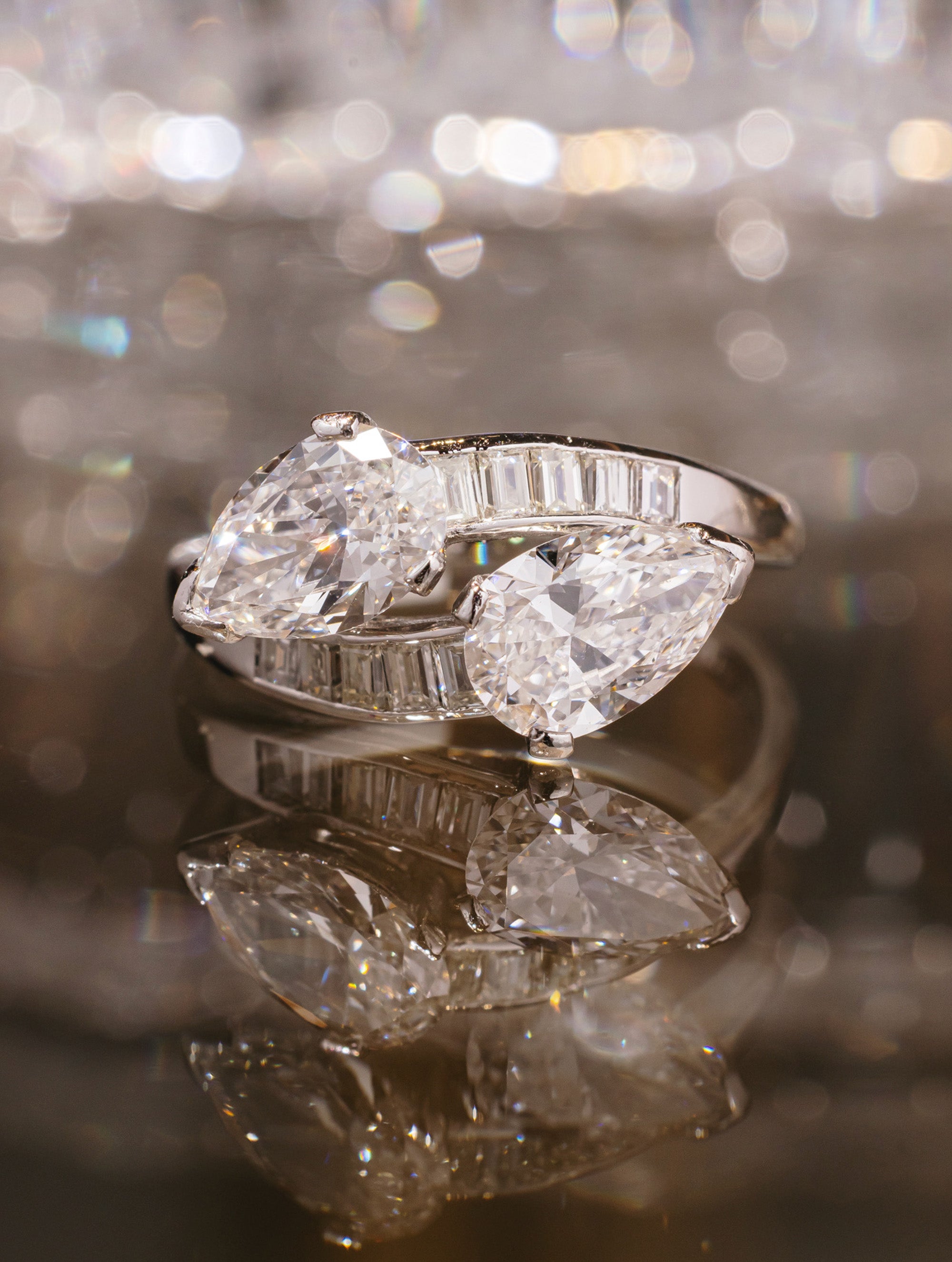 Art Deco Pear Diamond Bypass Ring