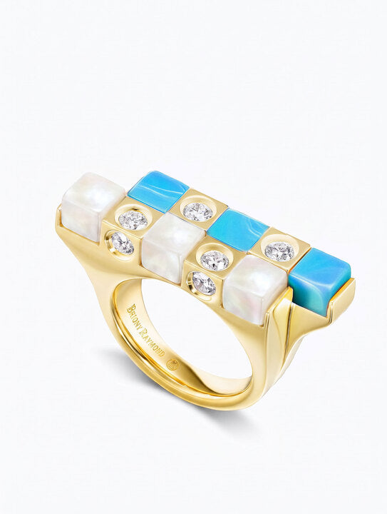 Carousel Turquoise, Mother of Pearl & Diamond Cocktail Ring