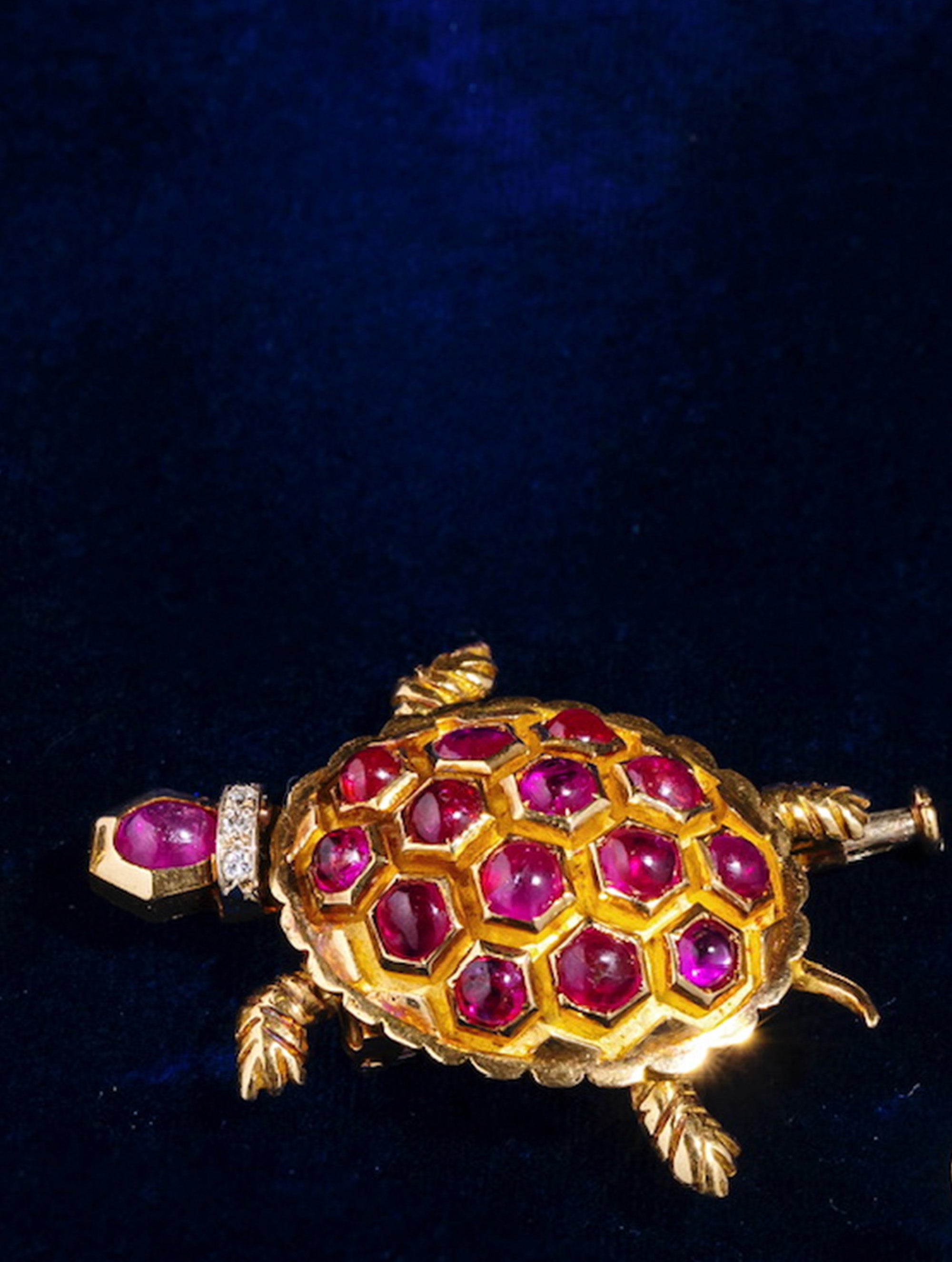 Vintage French Ruby & Diamond Turtle Brooch