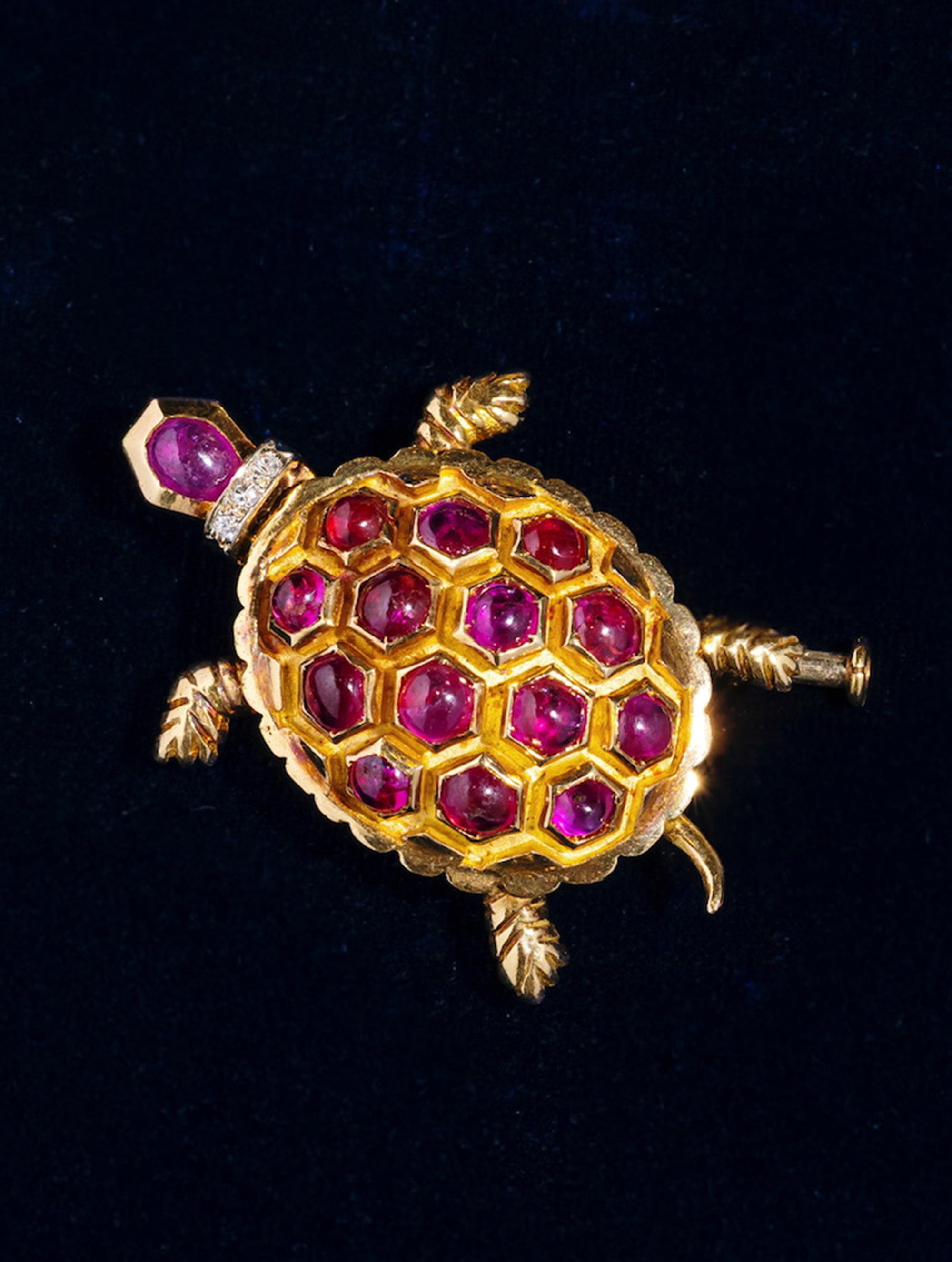 Vintage French Ruby & Diamond Turtle Brooch
