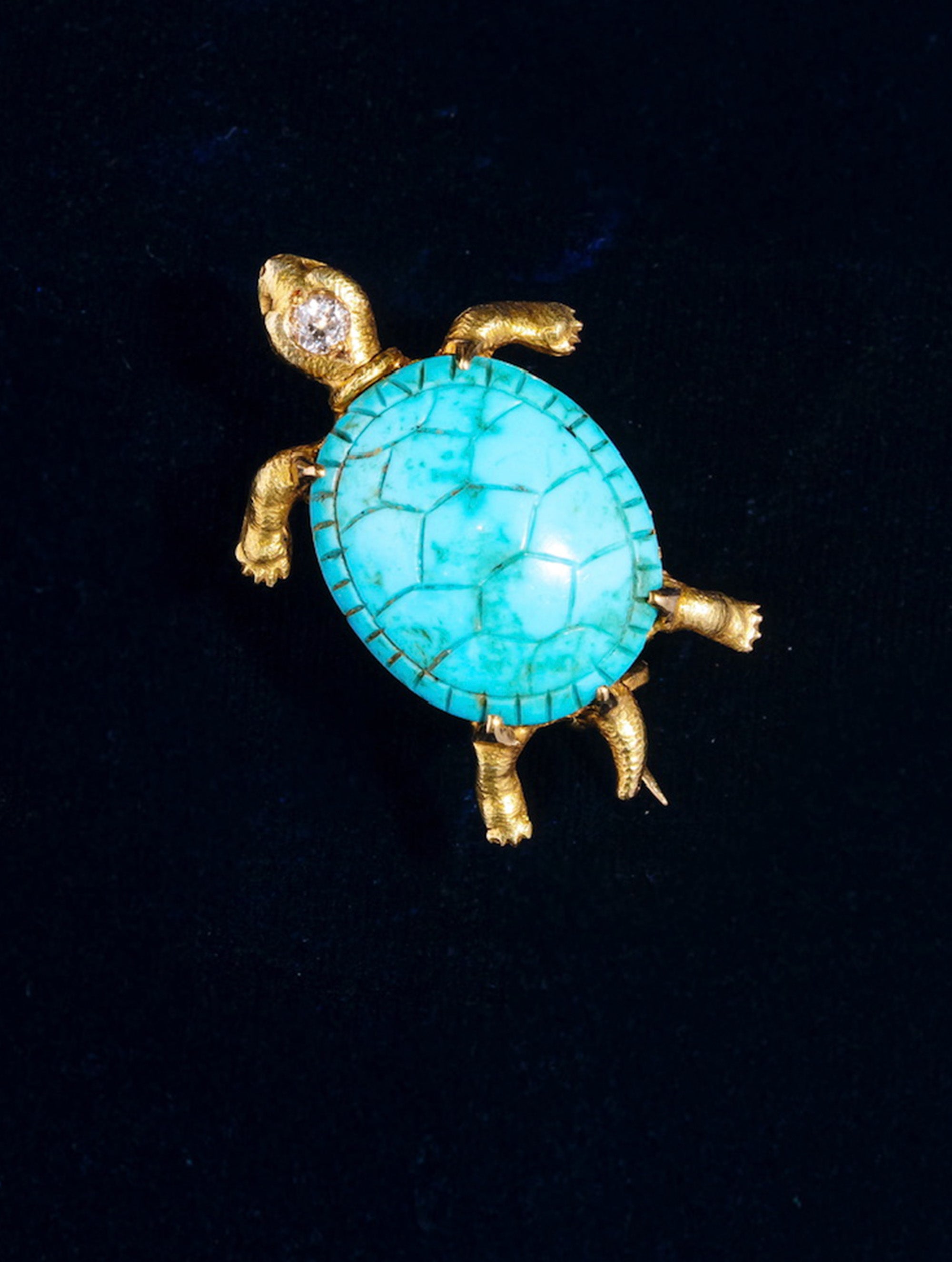 Vintage French Persian Turquoise Turtle Brooch