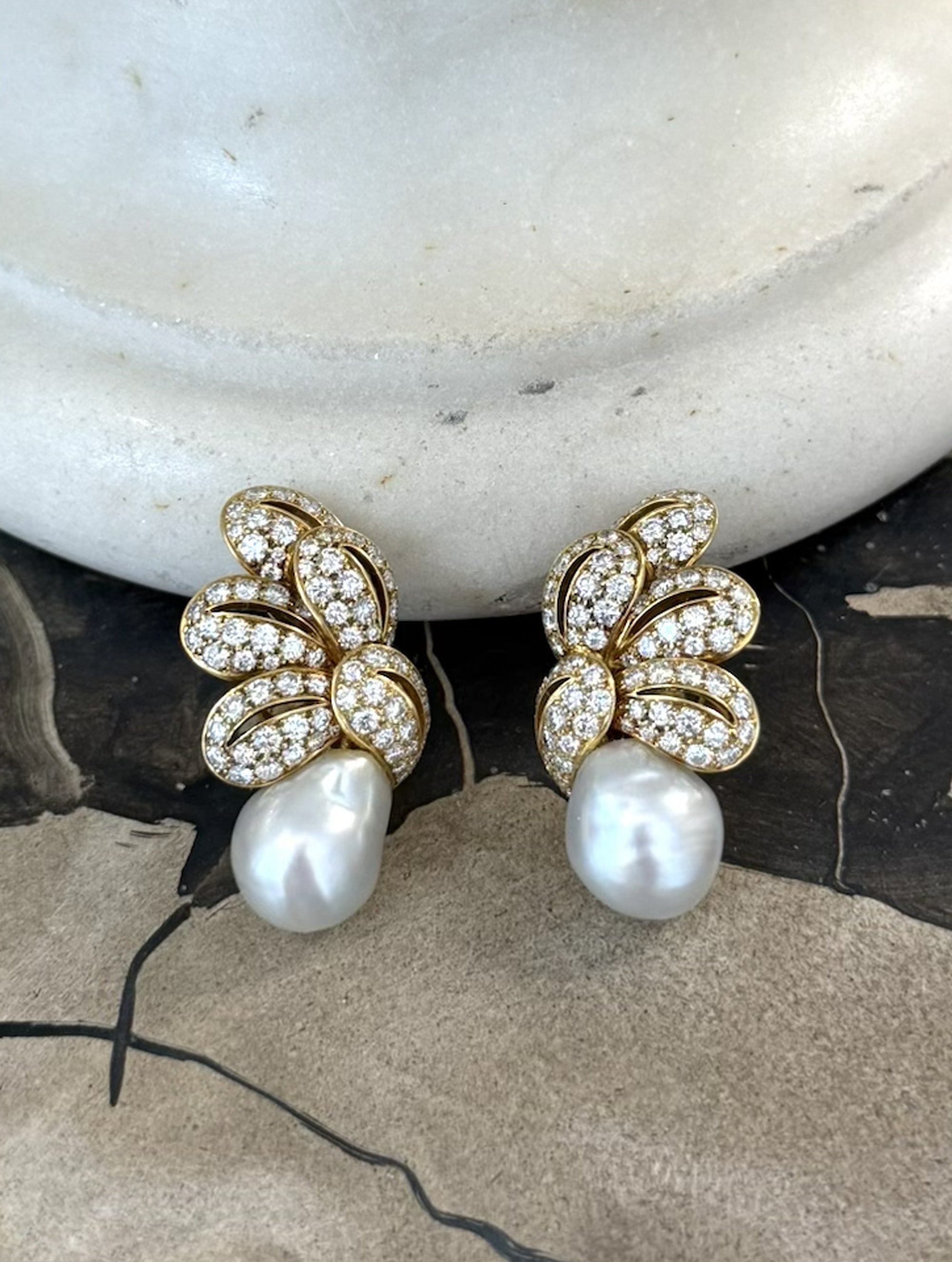 Vintage South Sea Pearl & Diamond Earrings