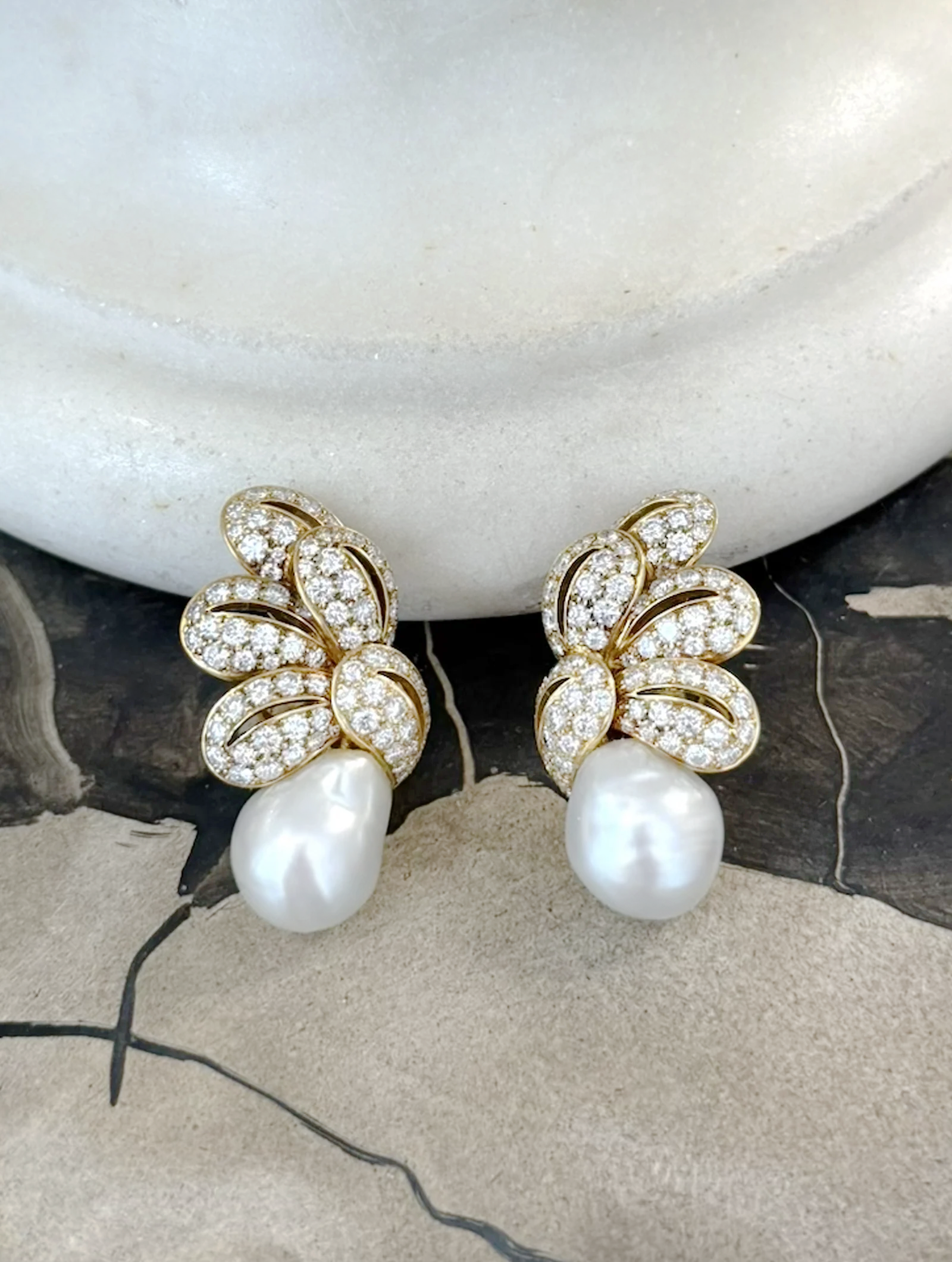 Vintage South Sea Pearl & Diamond Earrings