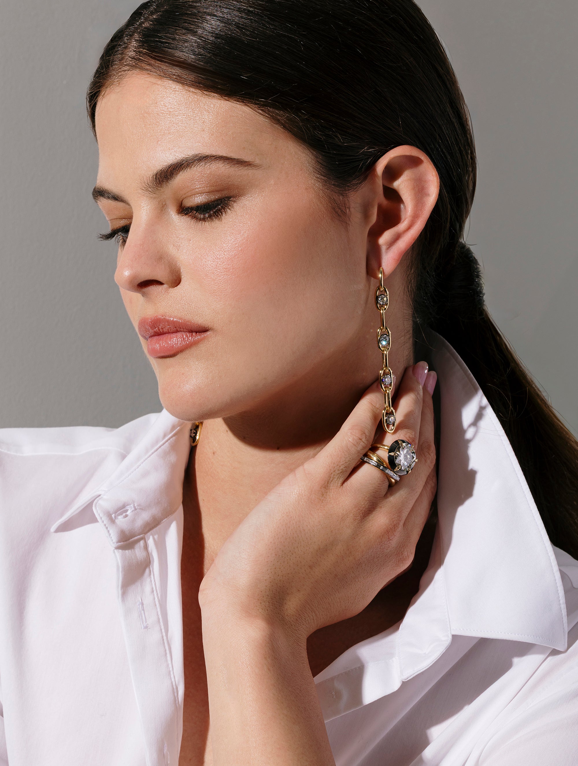 Shadow Diamond Link Drop Earrings