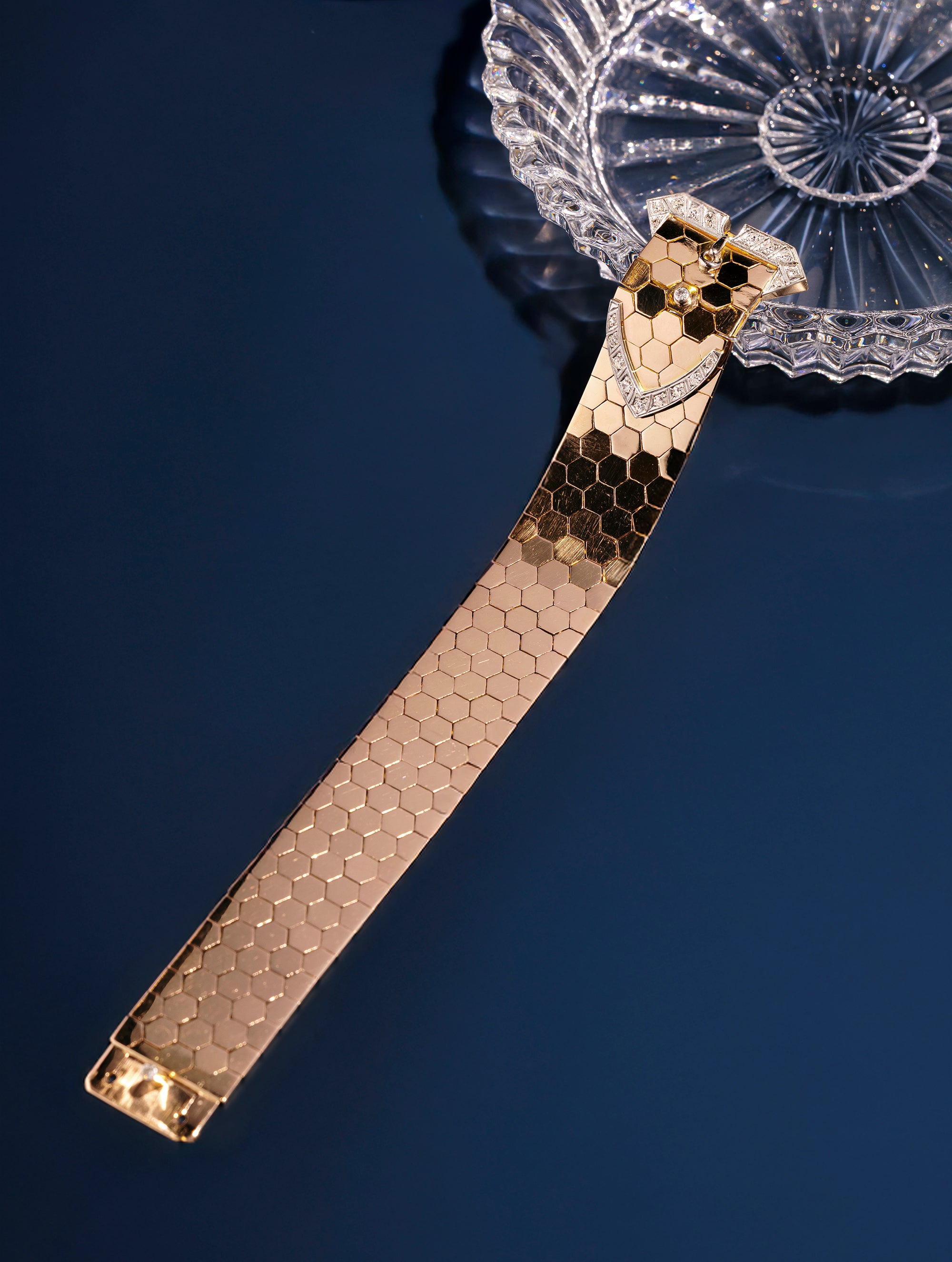 Vintage Honeycomb Diamond Buckle Bracelet, Circa 1940s