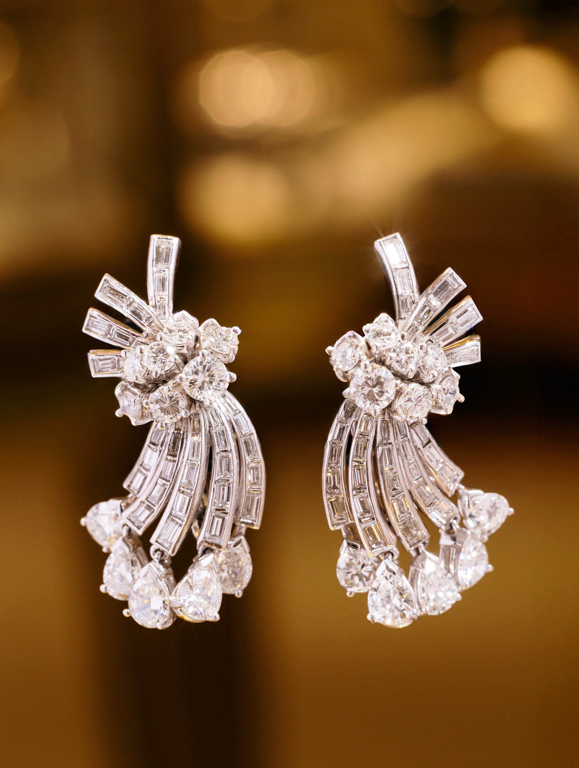 Diamond & Platinum Clip Earrings