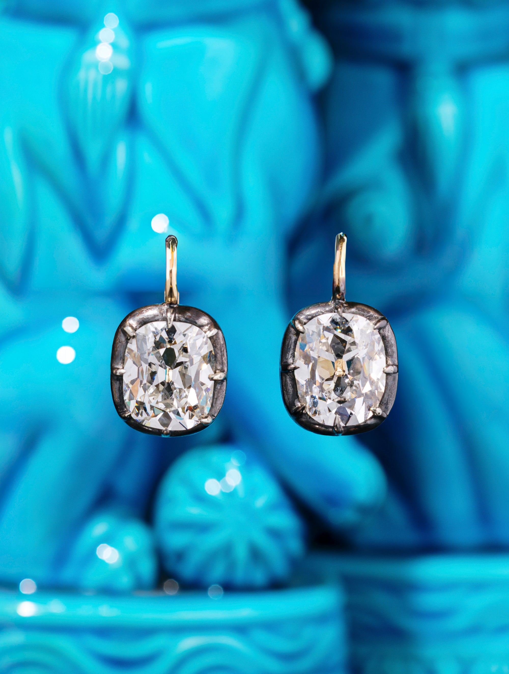 Antique Old Mine Cushion Cut Diamond Earrings