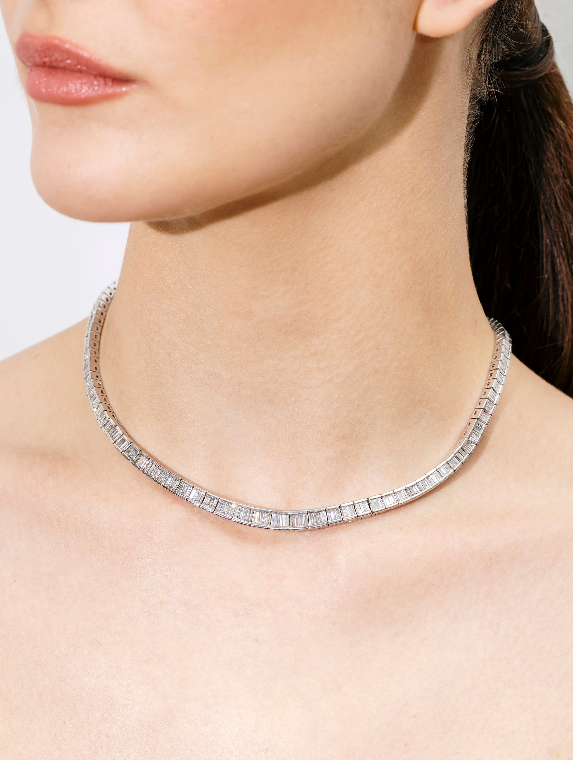 Vintage Graduating Baguette Diamond Necklace, Circa 1980s