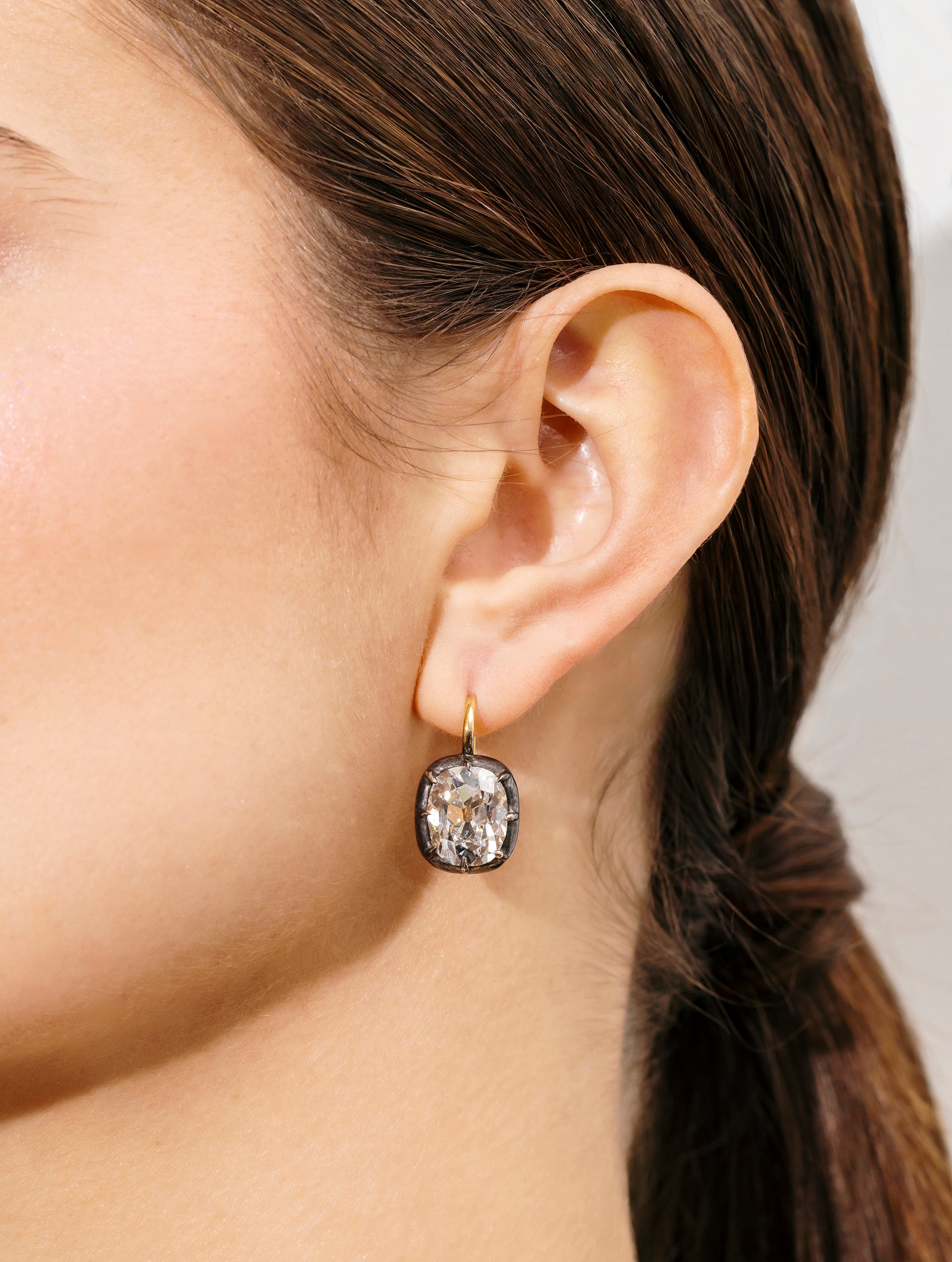 Antique Old Mine Cushion Cut Diamond Earrings