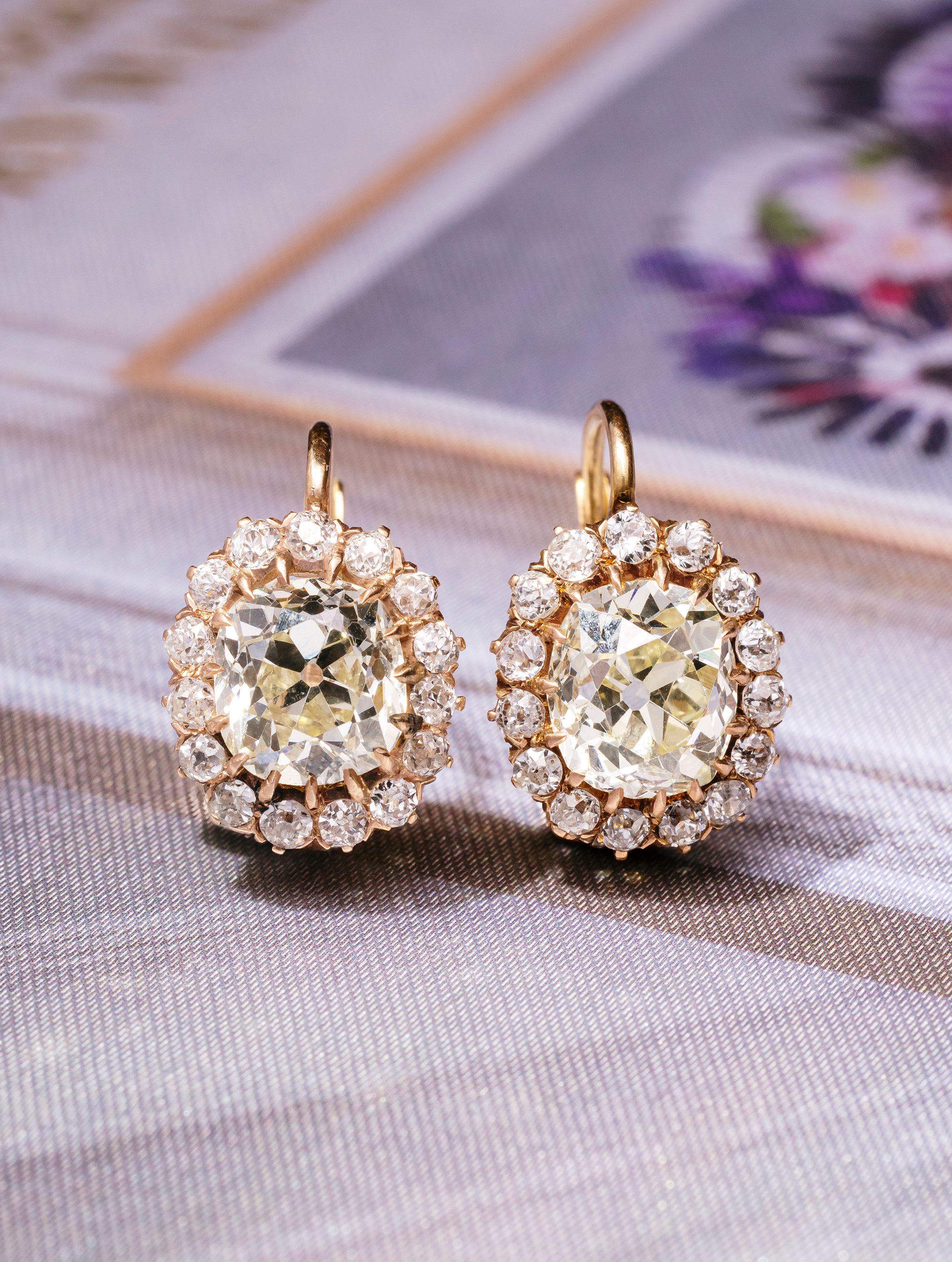 Antique Victorian Old Mine Cushion Cut Diamond Drop Earrings