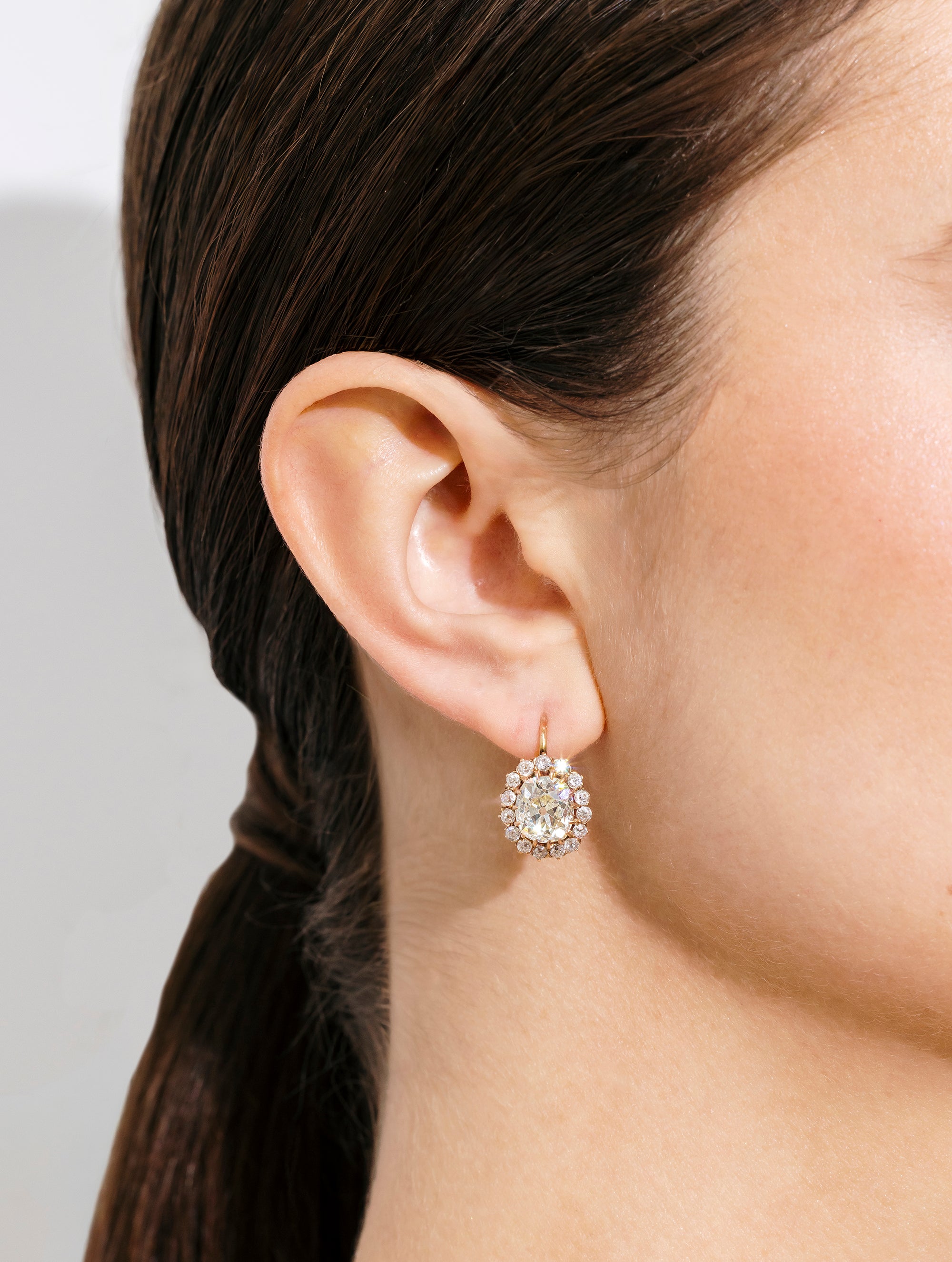 Antique Victorian Old Mine Cushion Cut Diamond Drop Earrings