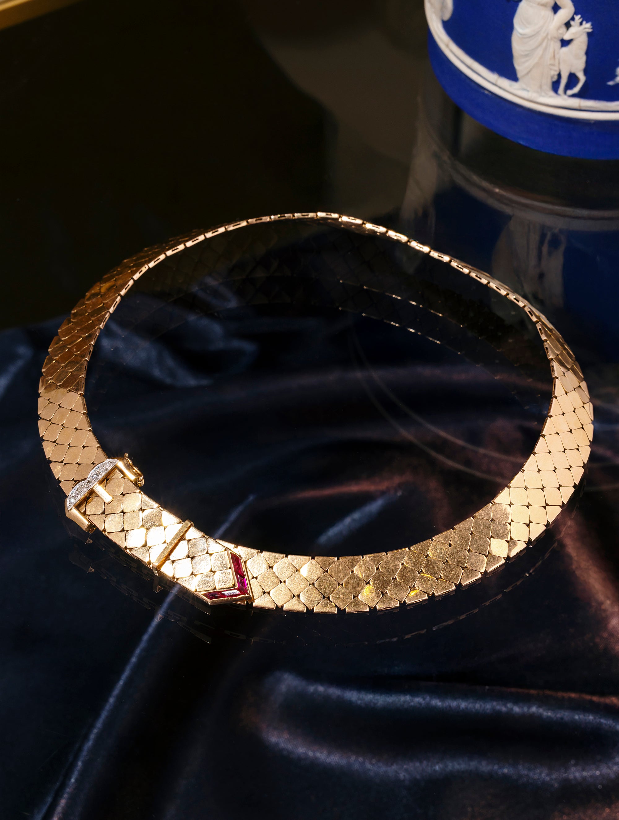 Retro Ruby & Diamond Buckle Collar, Circa 1940s