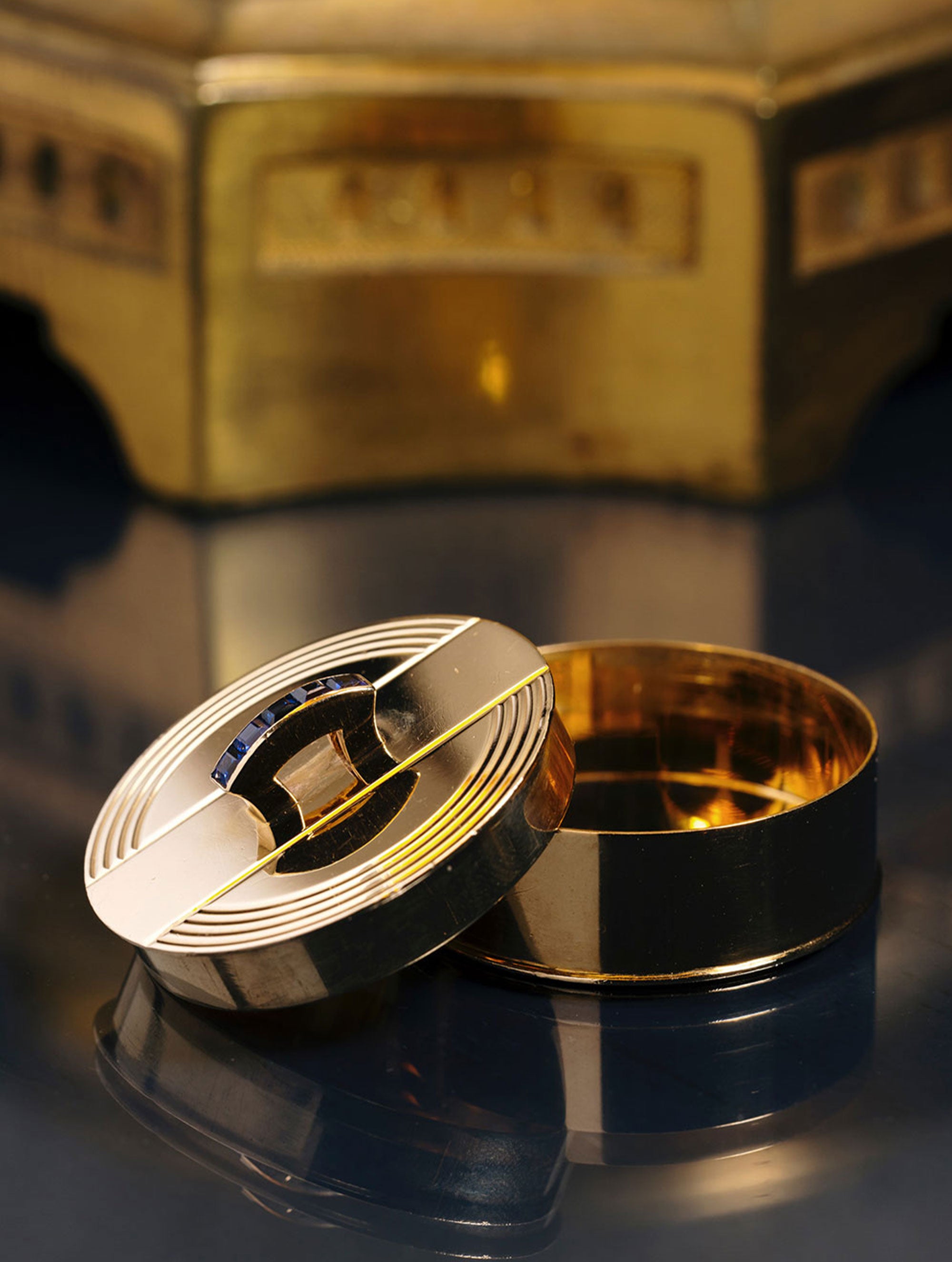 1950's Cartier Sapphire & Gold Pill Box