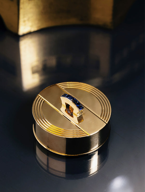 1950's Cartier Sapphire & Gold Pill Box