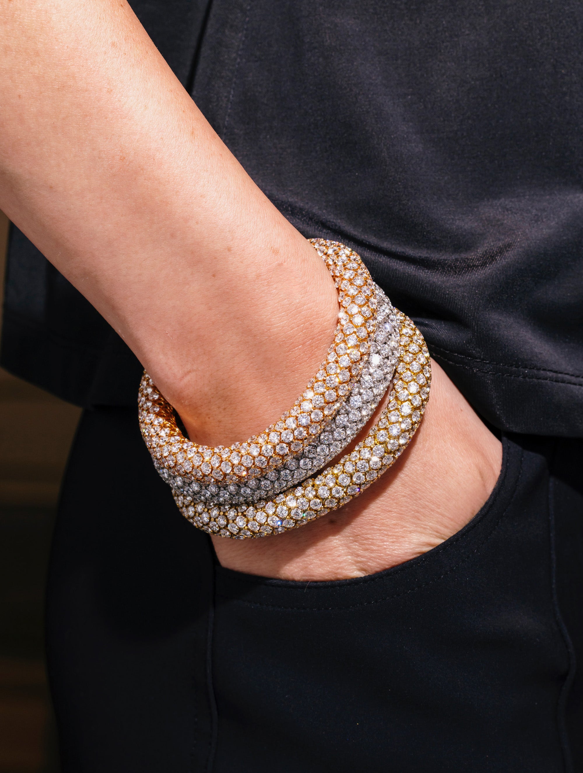 Vintage Transformable Tri-Gold Diamond Bracelets