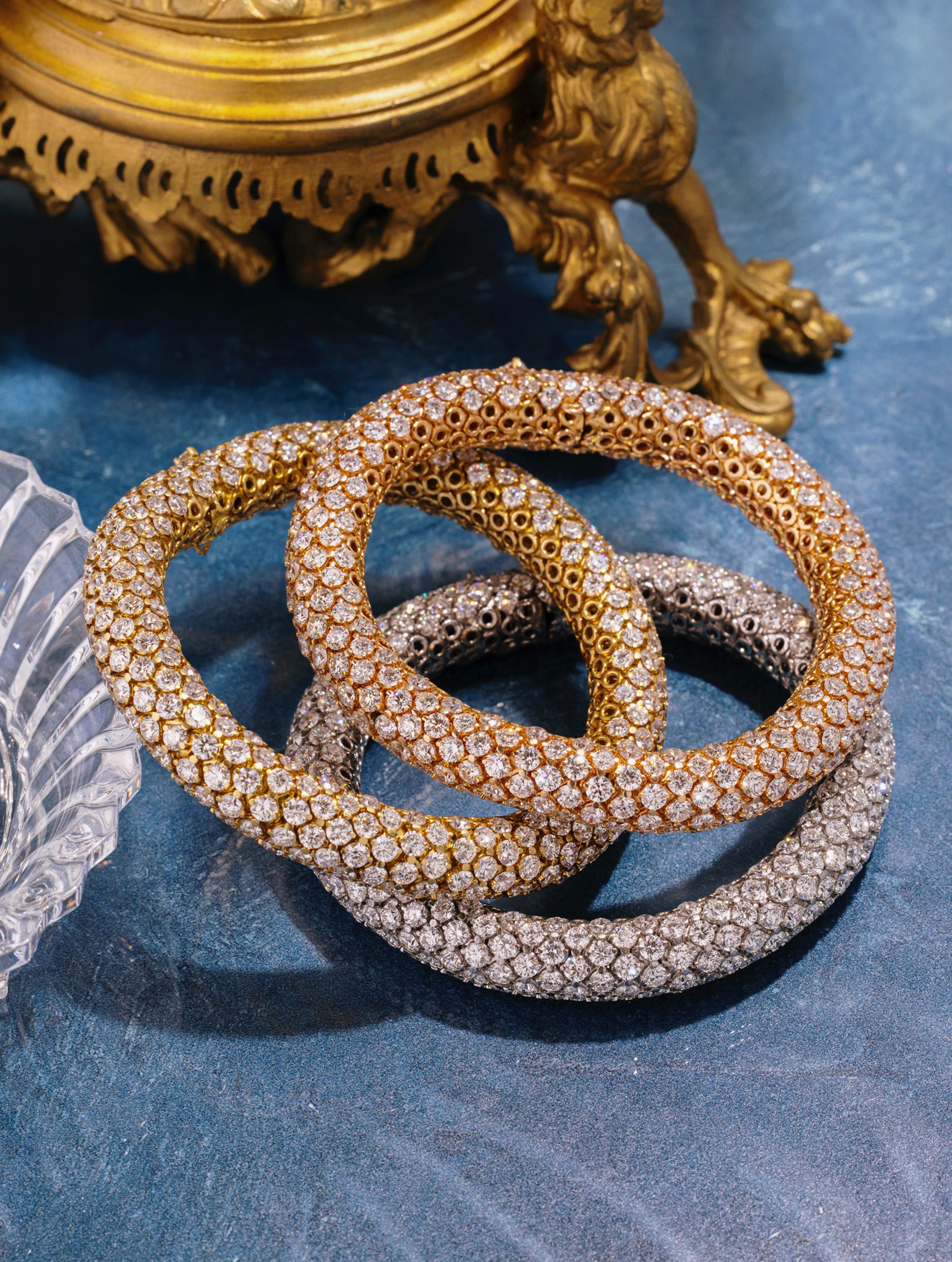 Vintage Transformable Tri-Gold Diamond Bracelets