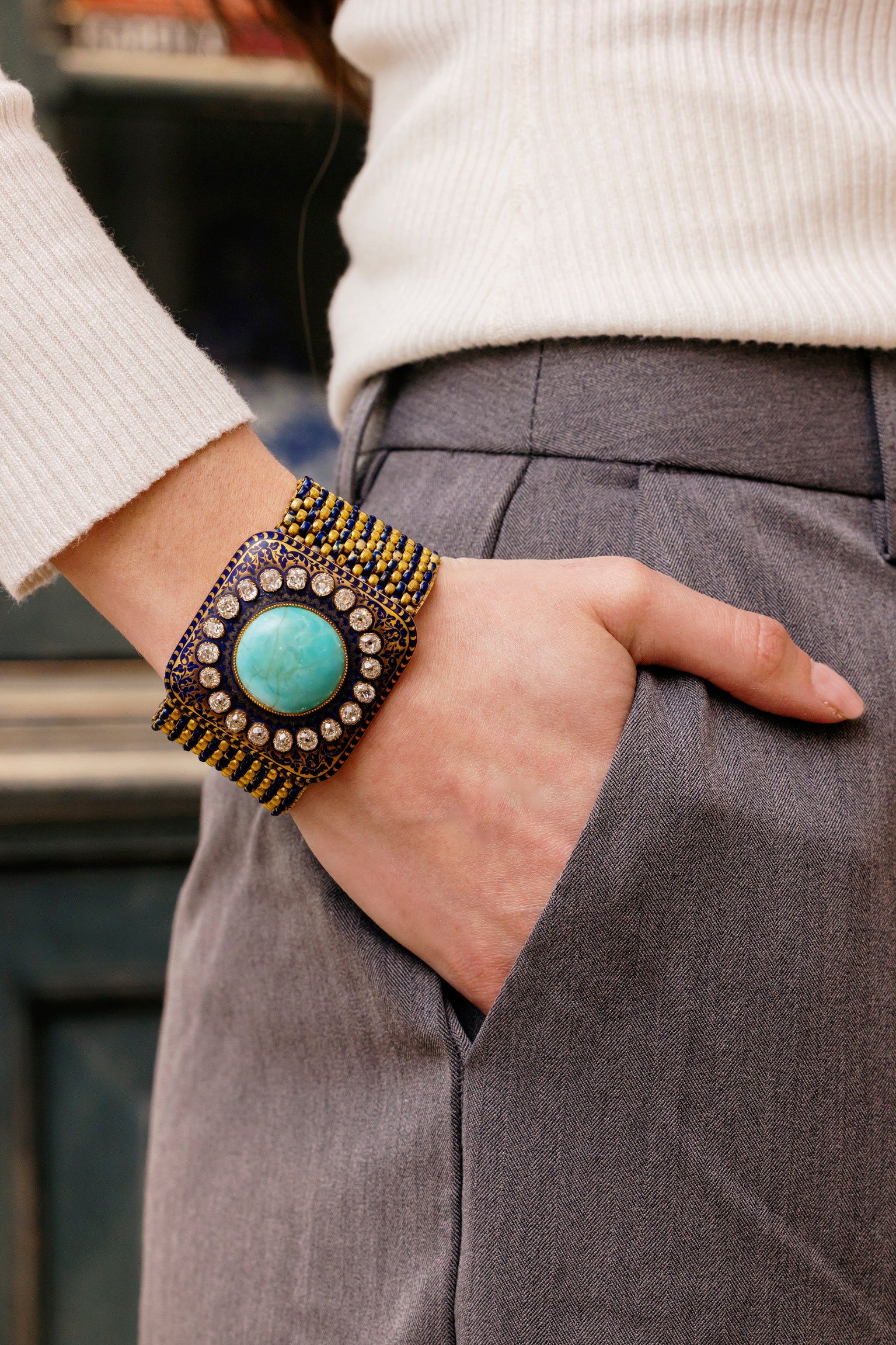 Antique Georgian Turquoise, Diamond & Enamel Bracelet, circa 1830