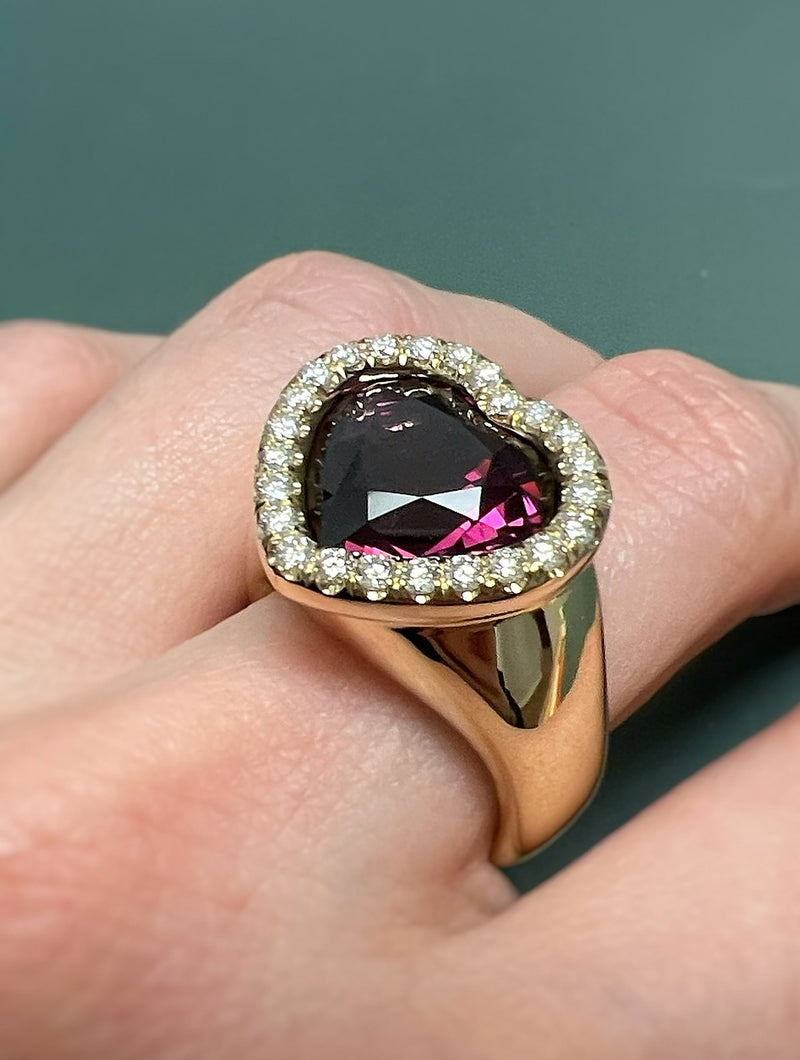 SLOAN GARNET & DIAMOND HEART RING