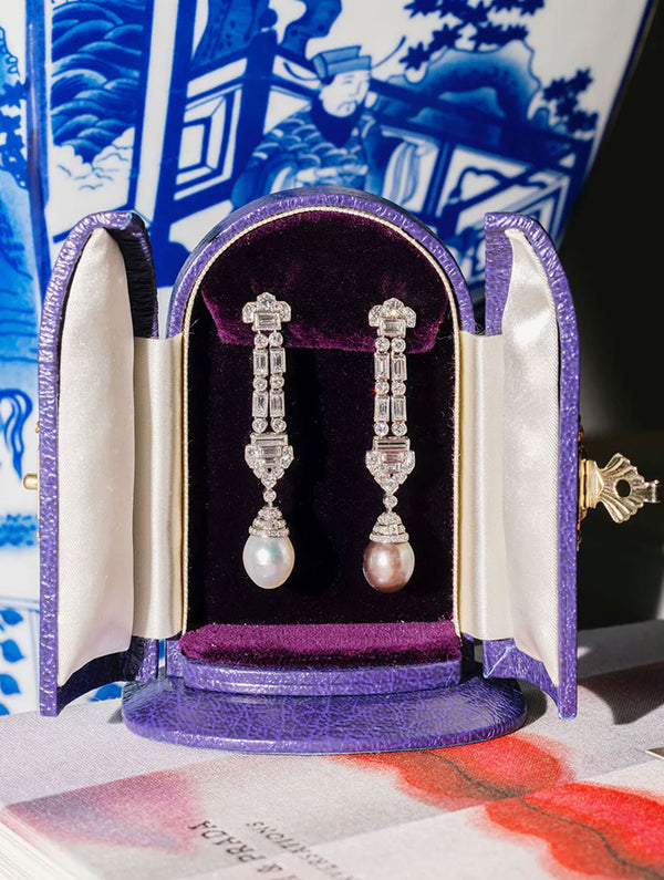 Art Deco Natural Pearl & Diamond Drop Earrings