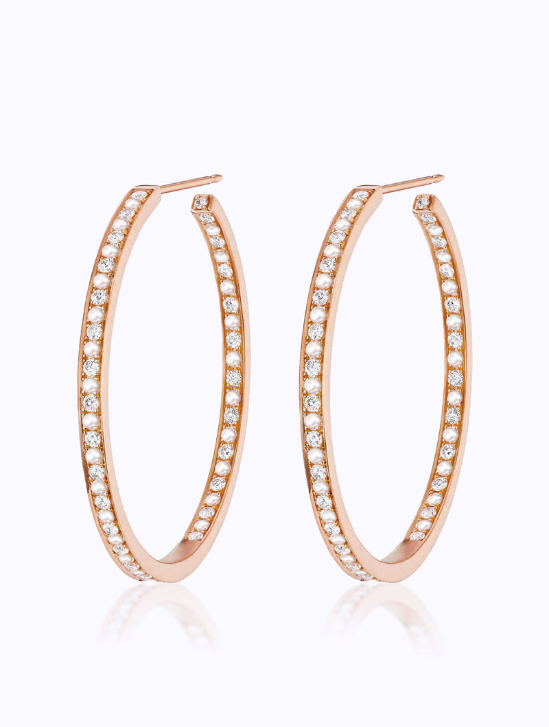 CLASSIC ATHENA PEARL & DIAMOND HOOP EARRINGS