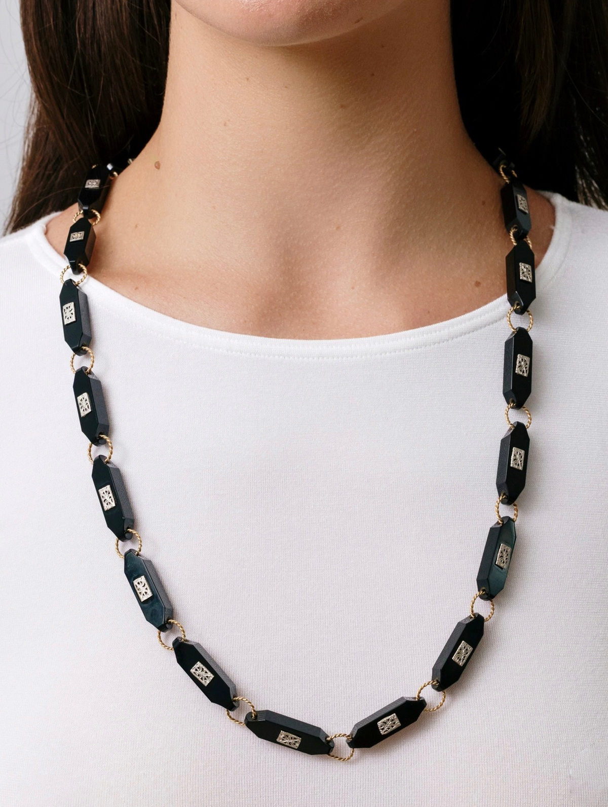 Art Deco Black Onyx Link Necklace
