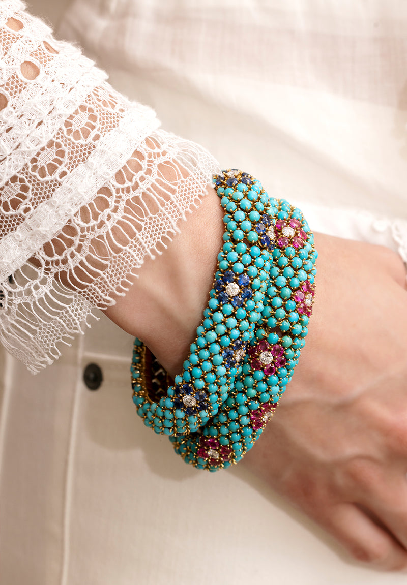 1950s Turquoise, Ruby & Diamond Bracelet