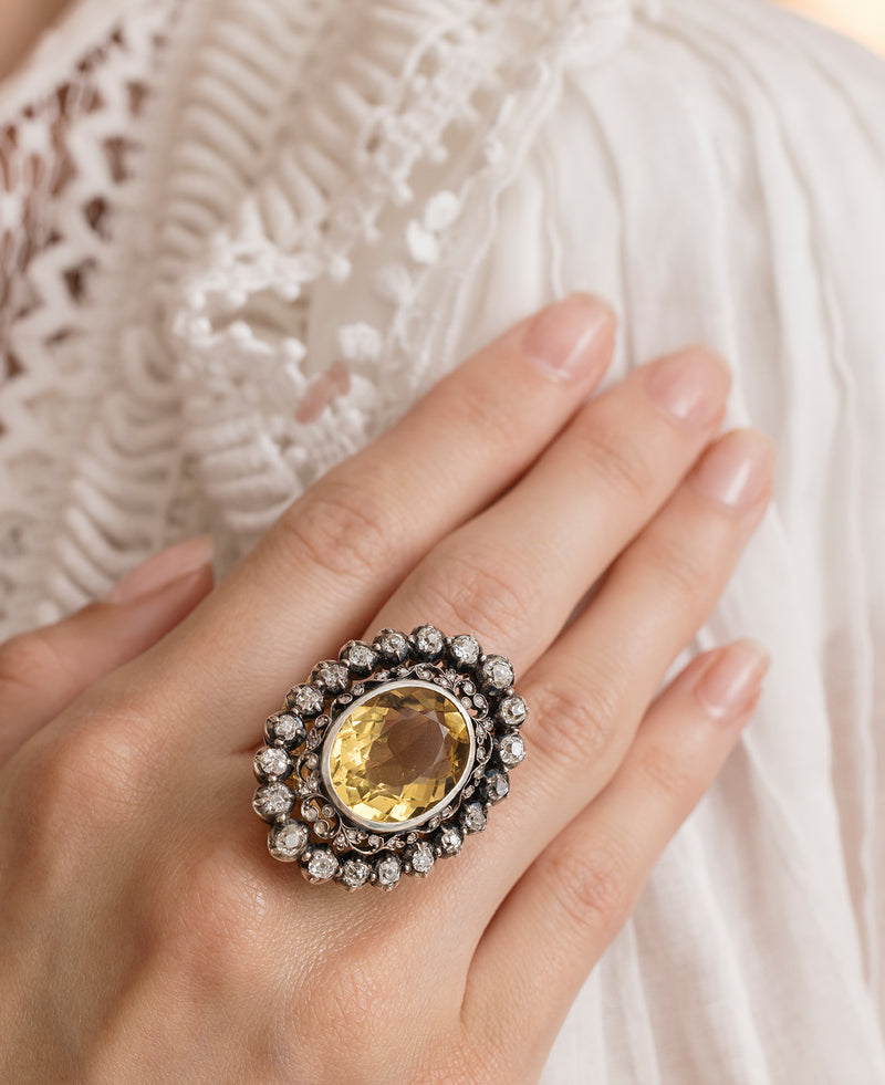 Victorian Citrine & Diamond Ring