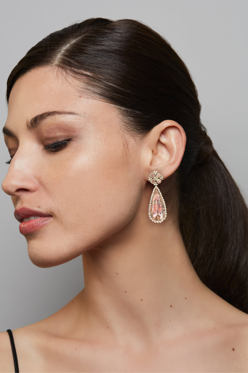 Morganite & Diamond Transformable Day/Night Earrings