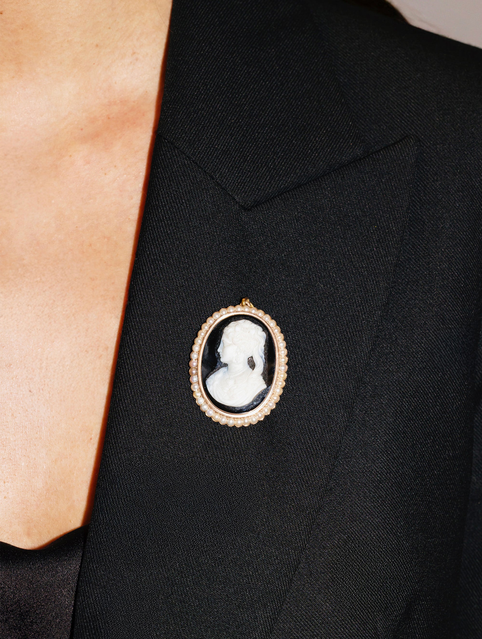 Antique Cameo Pearl Brooch and Pendant