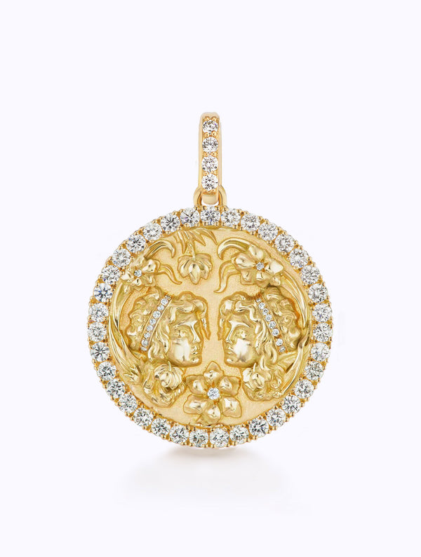 Gold All Diamond Zodiac Medallion