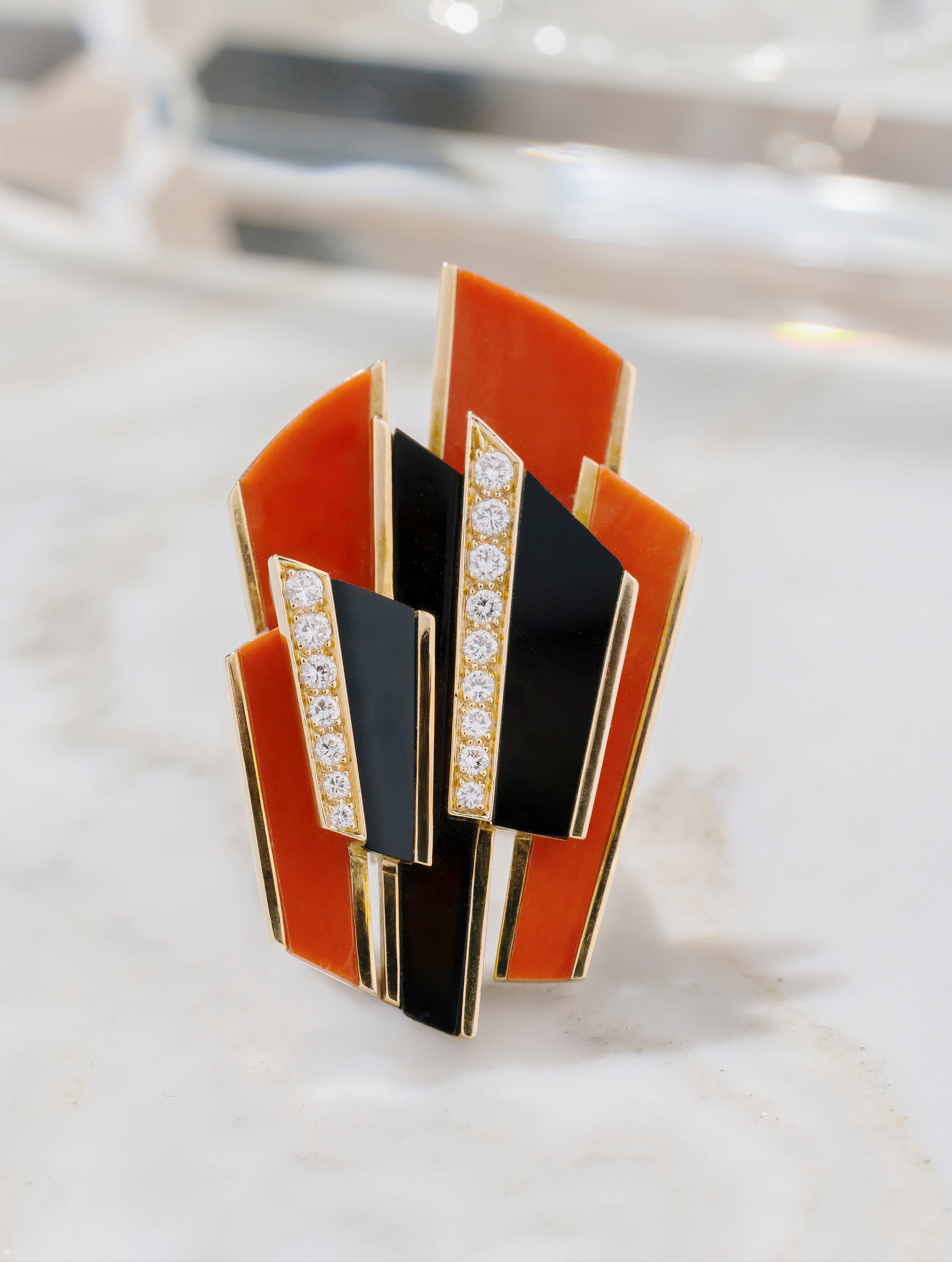 1960s Oversized Coral & Onyx Cocktail Ring