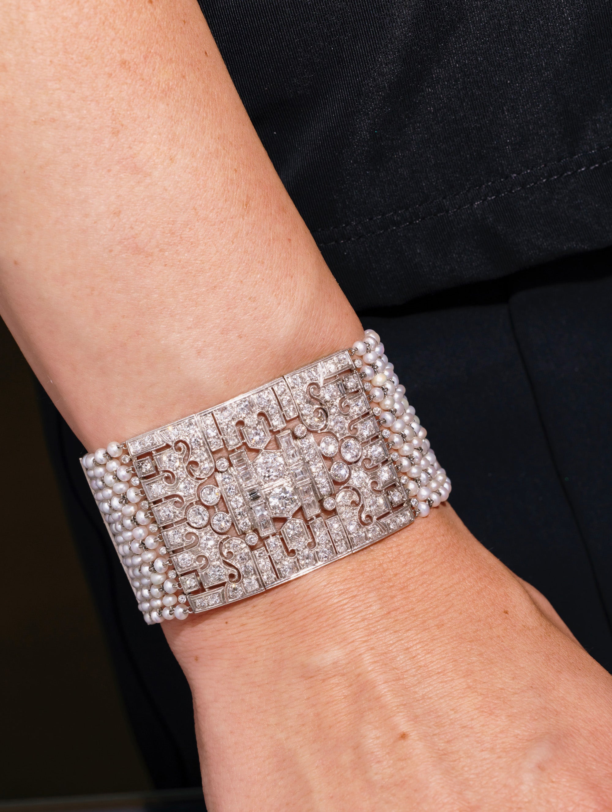 Edwardian Natural Pearl & Diamond Cuff, Circa 1910