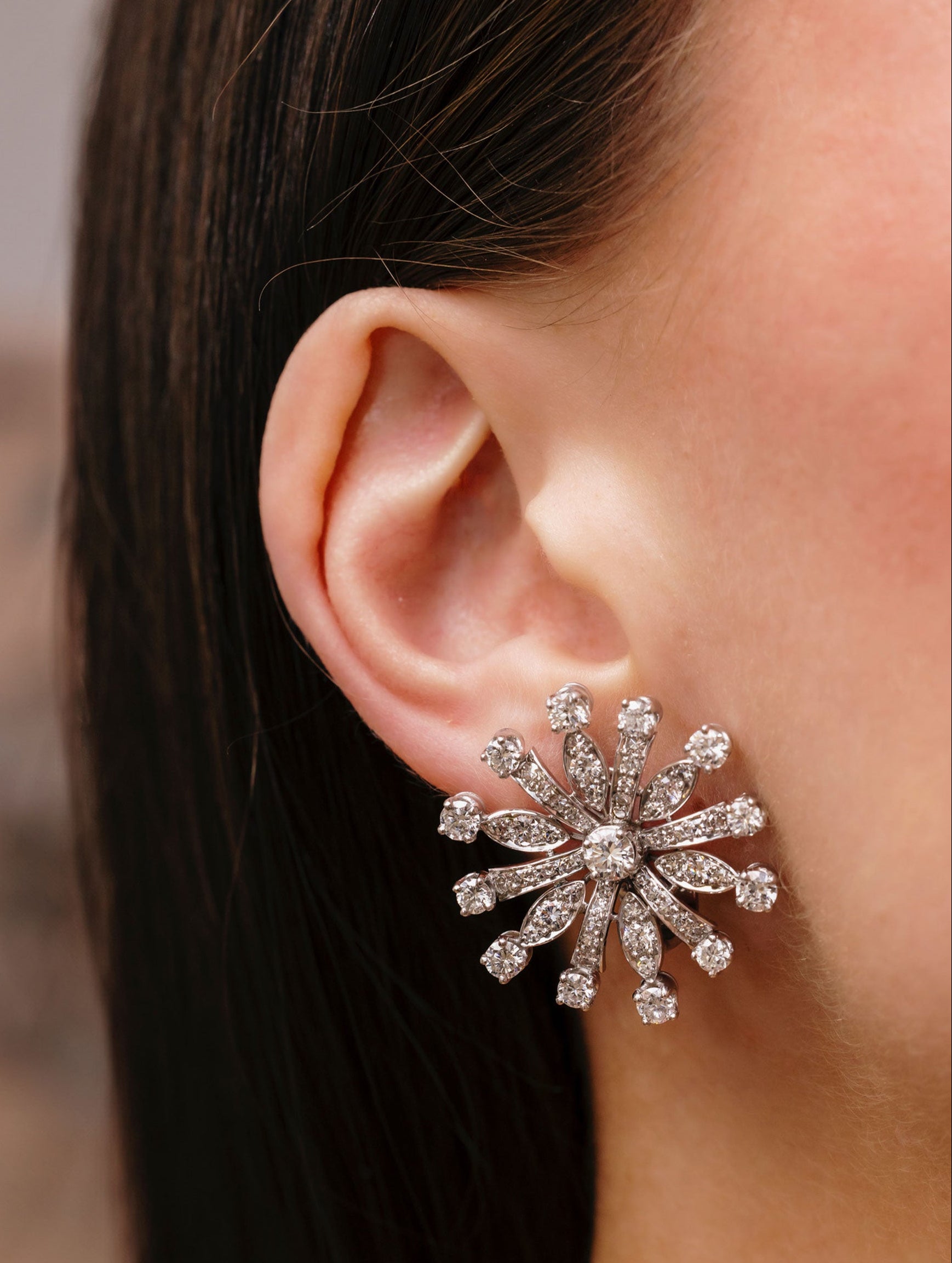 Vintage Diamond Pinwheel Motif Earring, Circa 1950s
