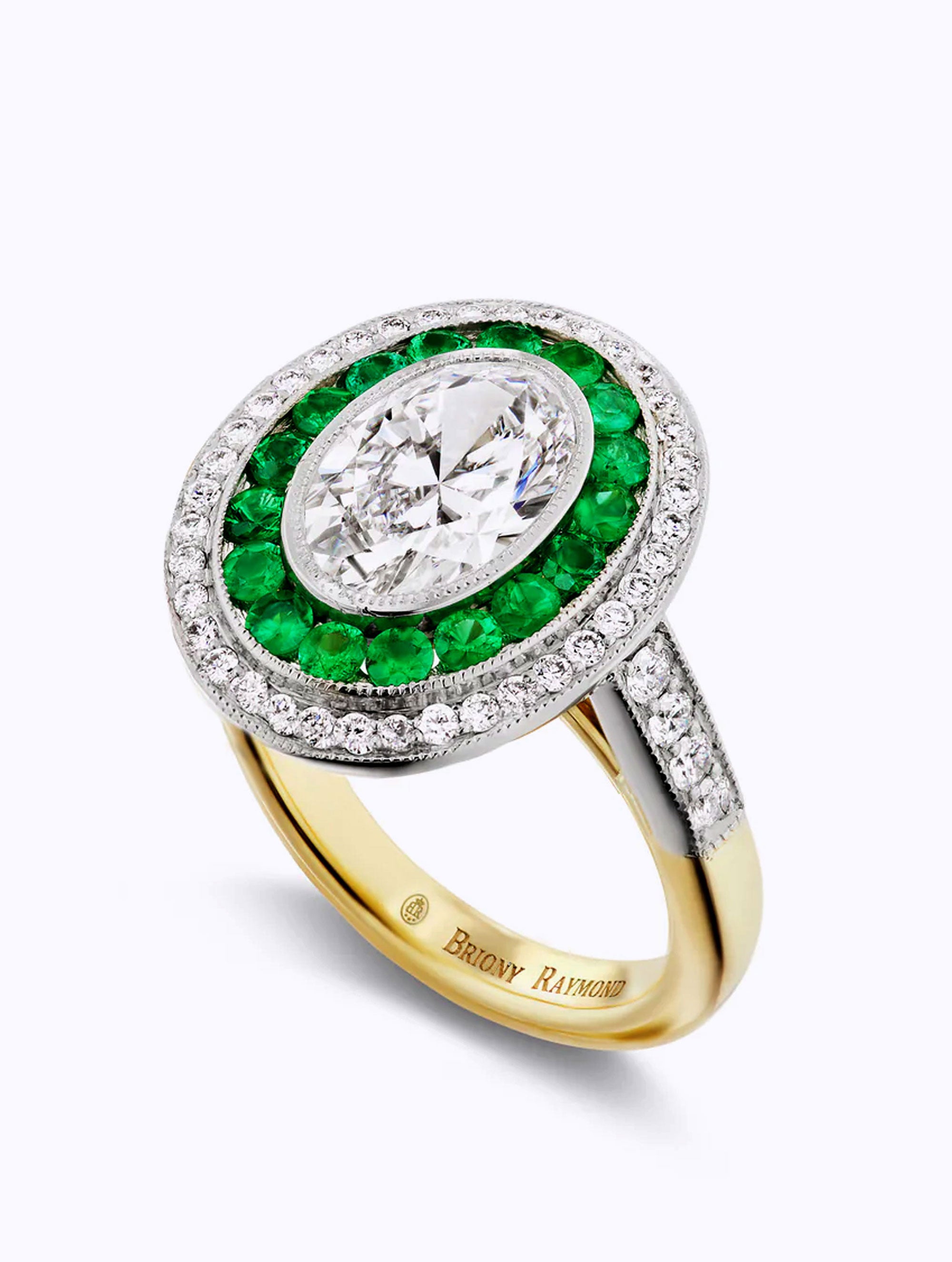 Diamond & Emerald Double Halo Ring