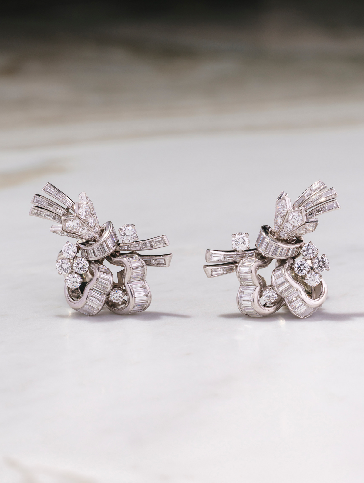 Diamond Ribbon Earrings, Circa 1950s