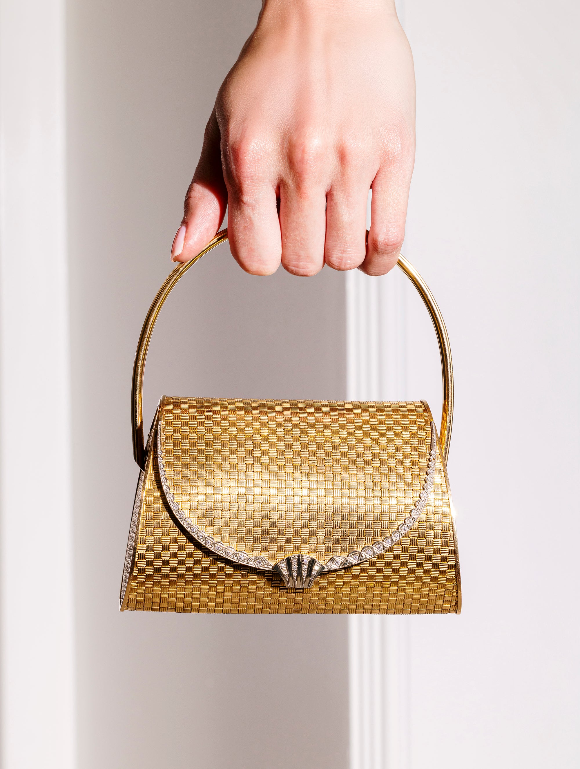 18 Karat Yellow Gold, Platinum & Diamond Evening Bag, Circa 1950s