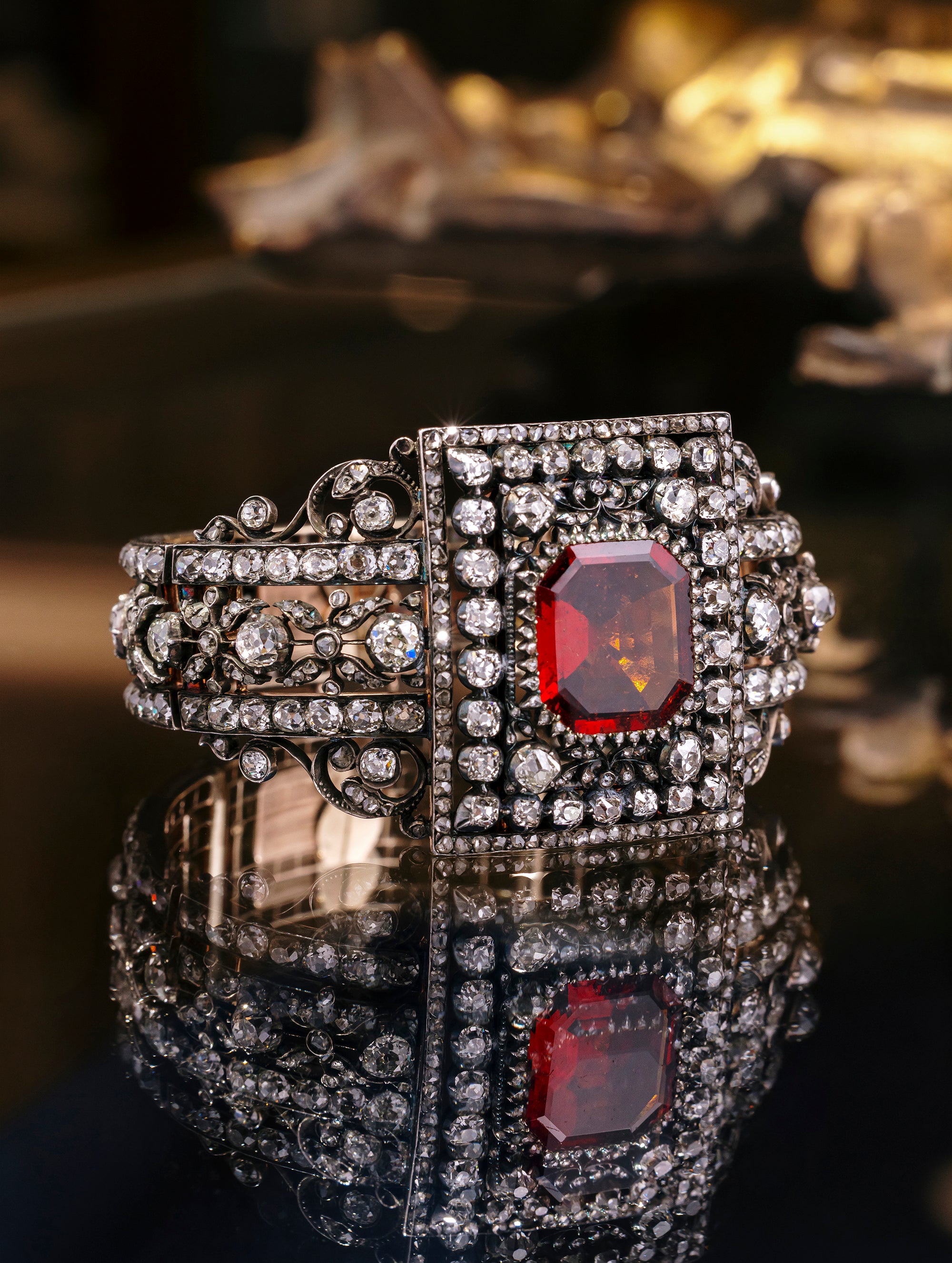 Antique Victorian Diamond & Hessonite Garnet Cuff