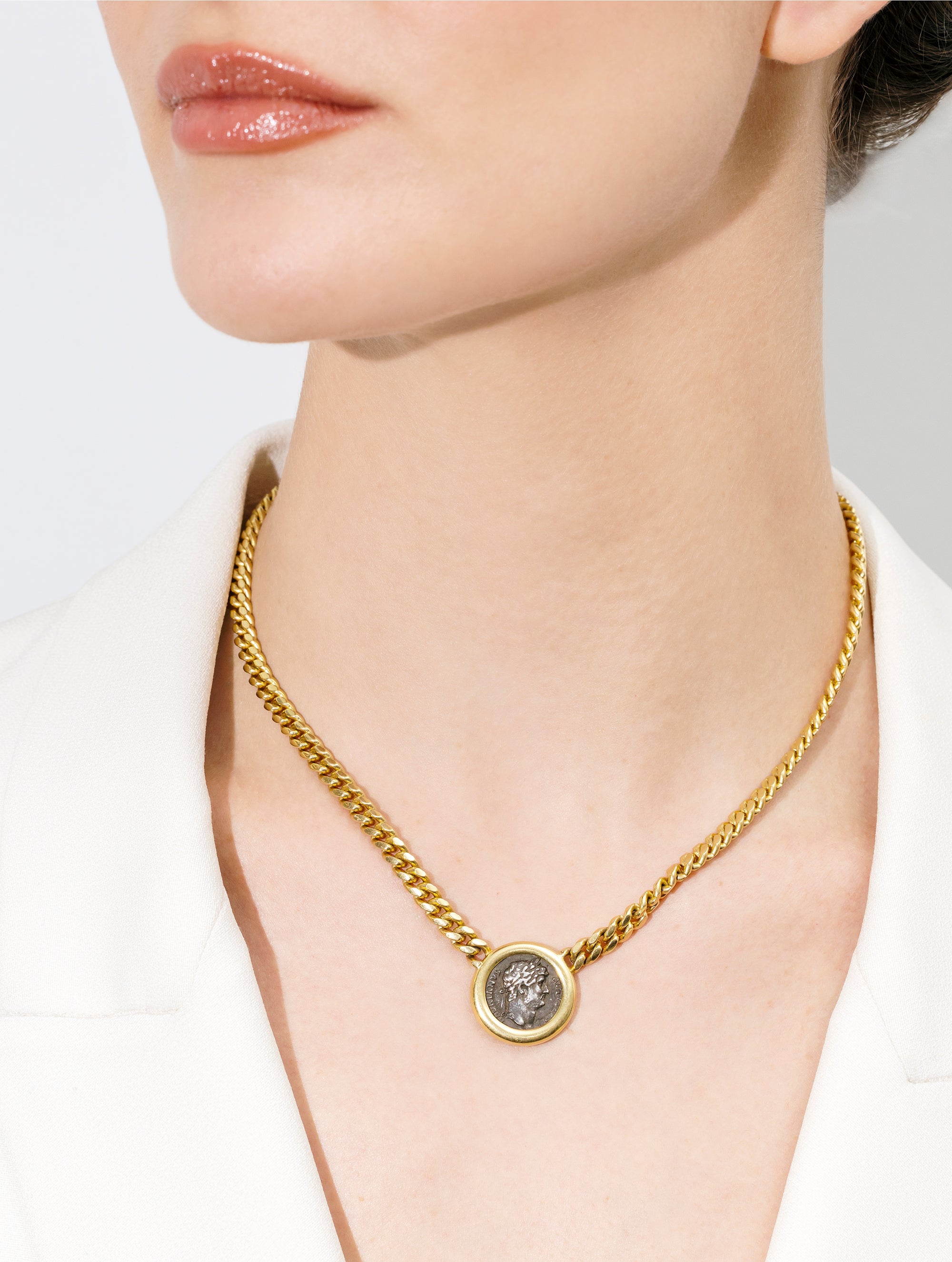 Antique Roman Coin Curb Link Necklace, Circa 1960s