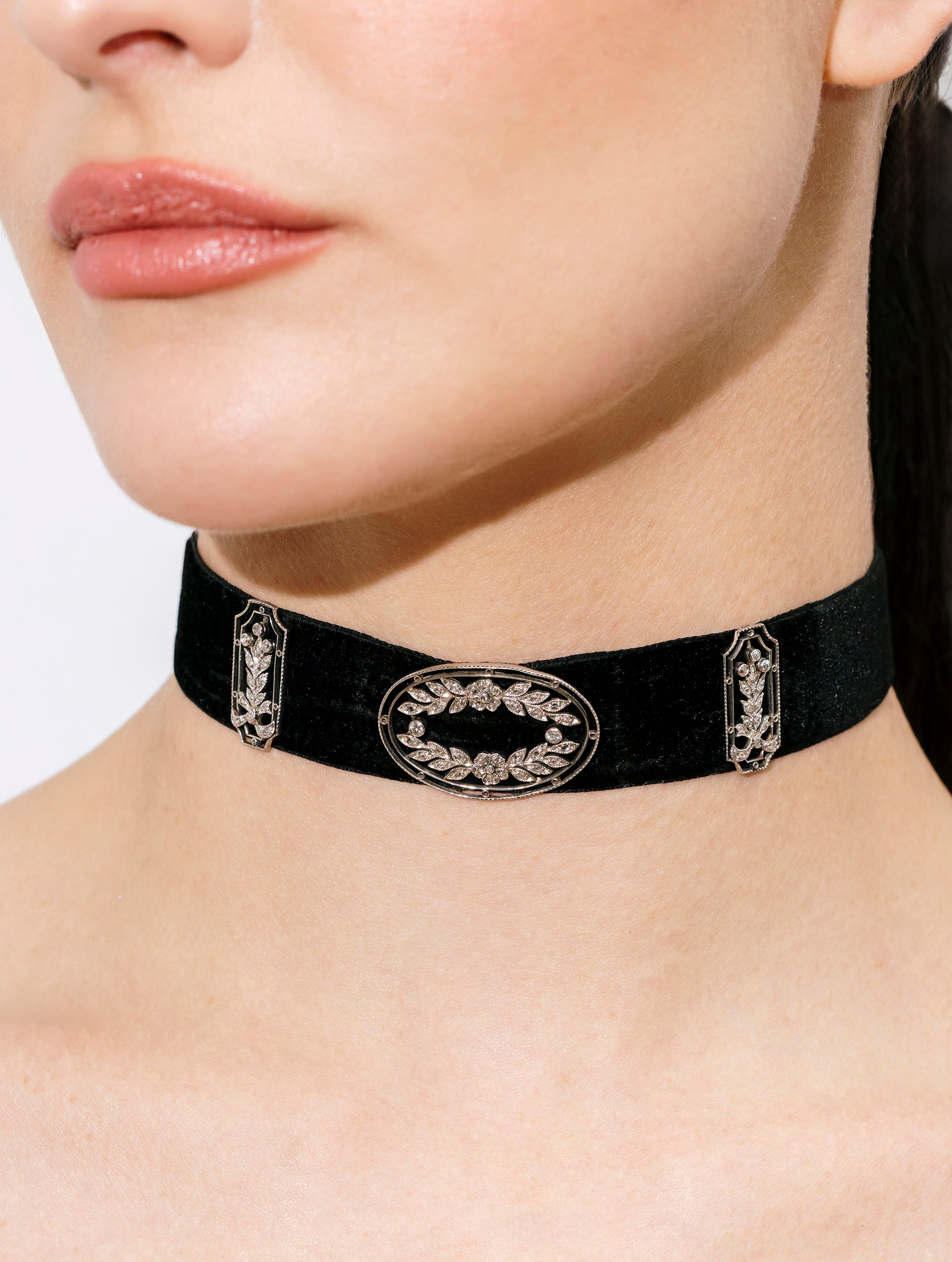 Antique Victorian Diamond & Velvet Choker, Circa 1800s