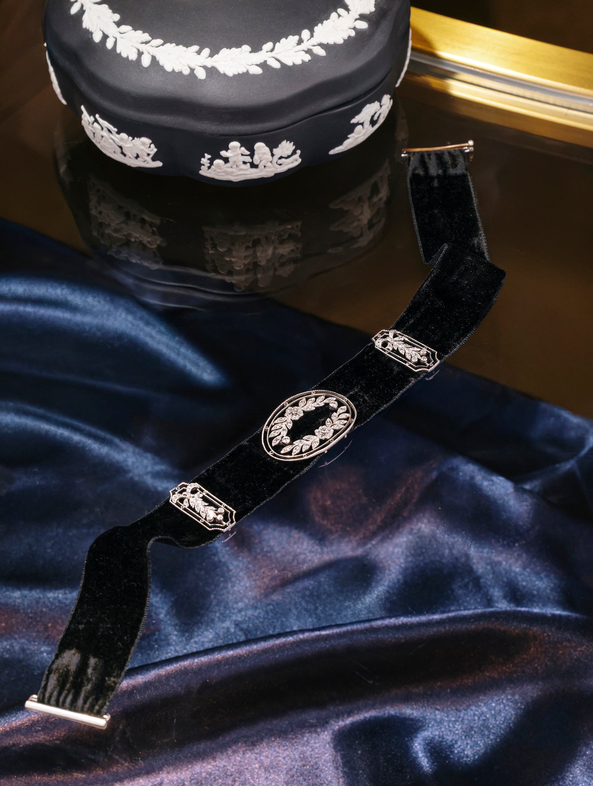 Antique Victorian Diamond & Velvet Choker, Circa 1800s