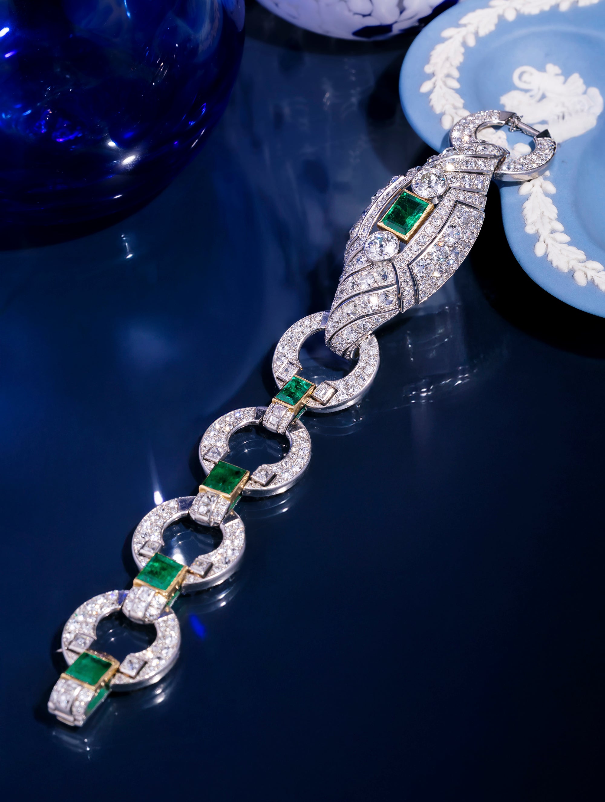 Cartier Art Deco Emerald & Diamond Bracelet, Circa 1935