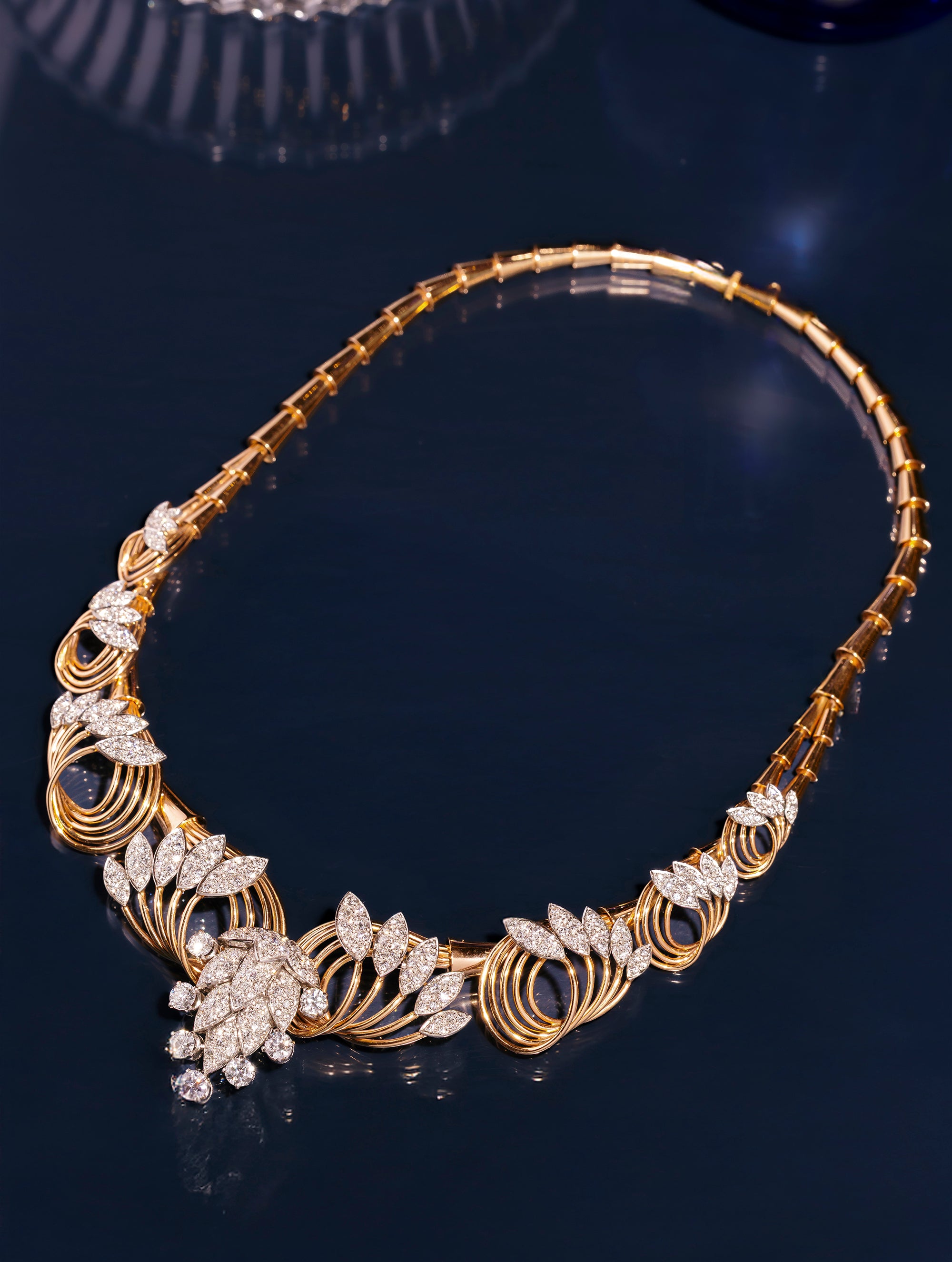 Retro Diamond Foliate Necklace, Circa 1940s