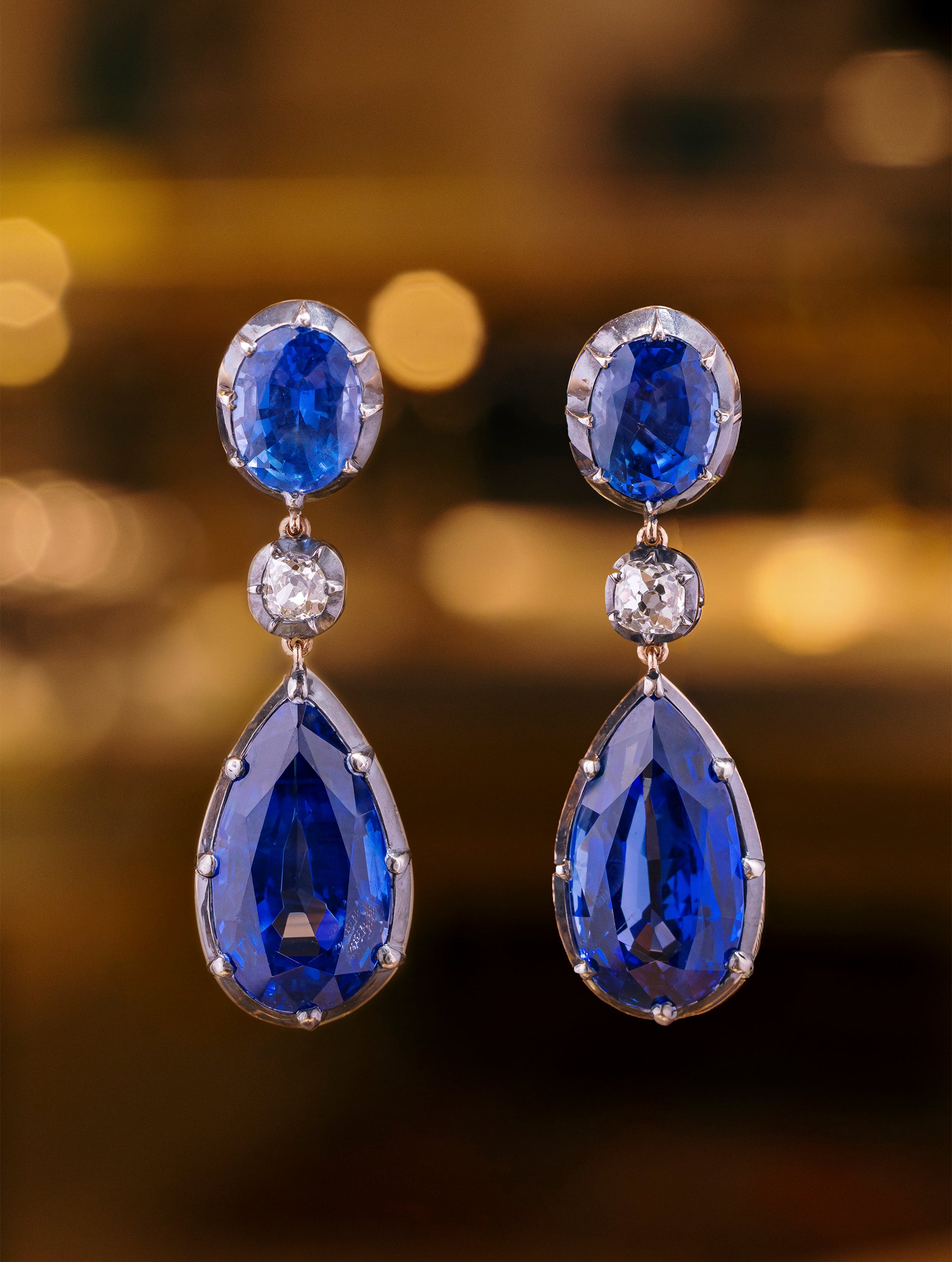 Sapphire & Drop Diamond Earrings